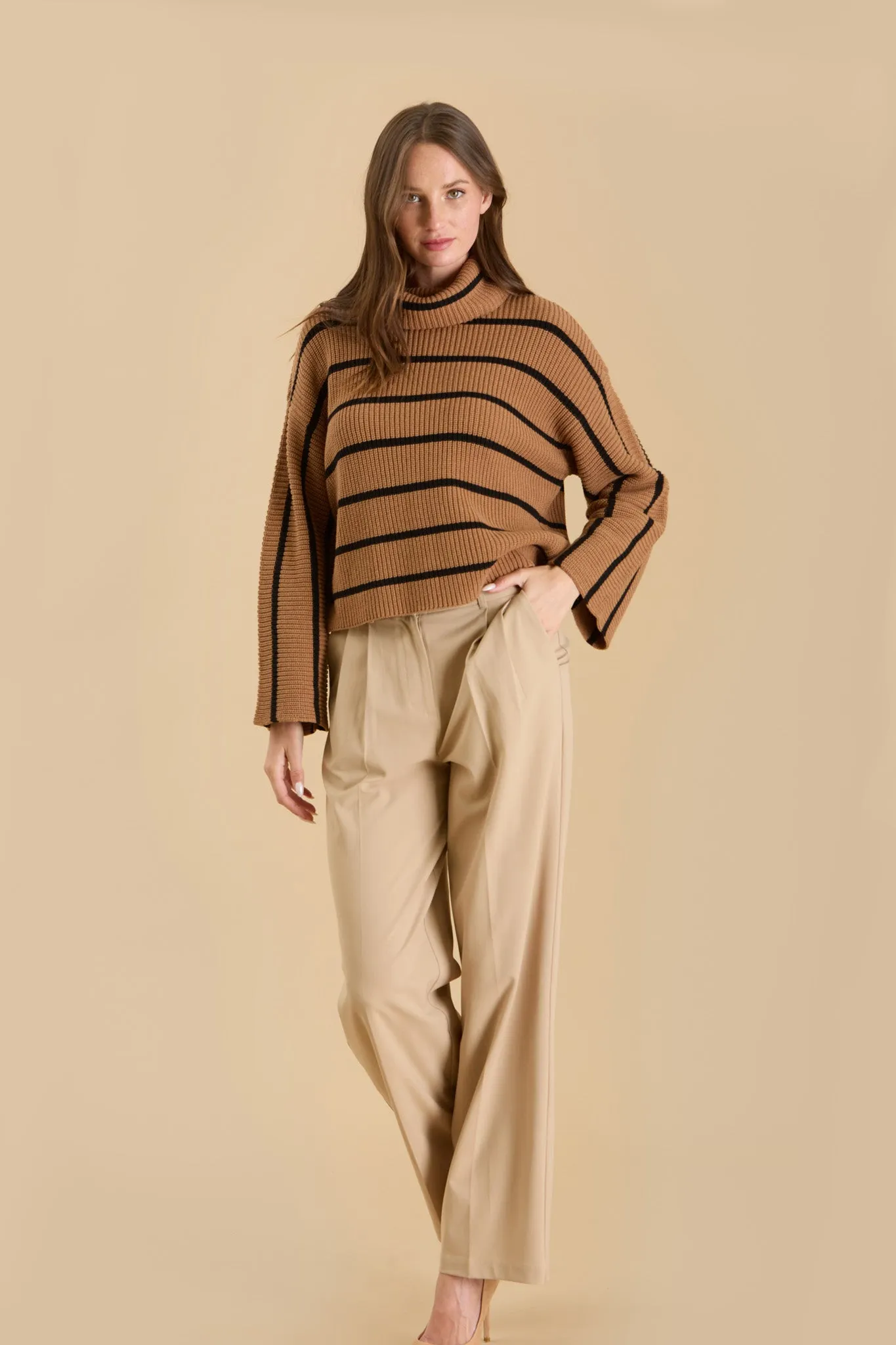HIGH WAIST PLEATED WIDE LEG DRESS PANTS