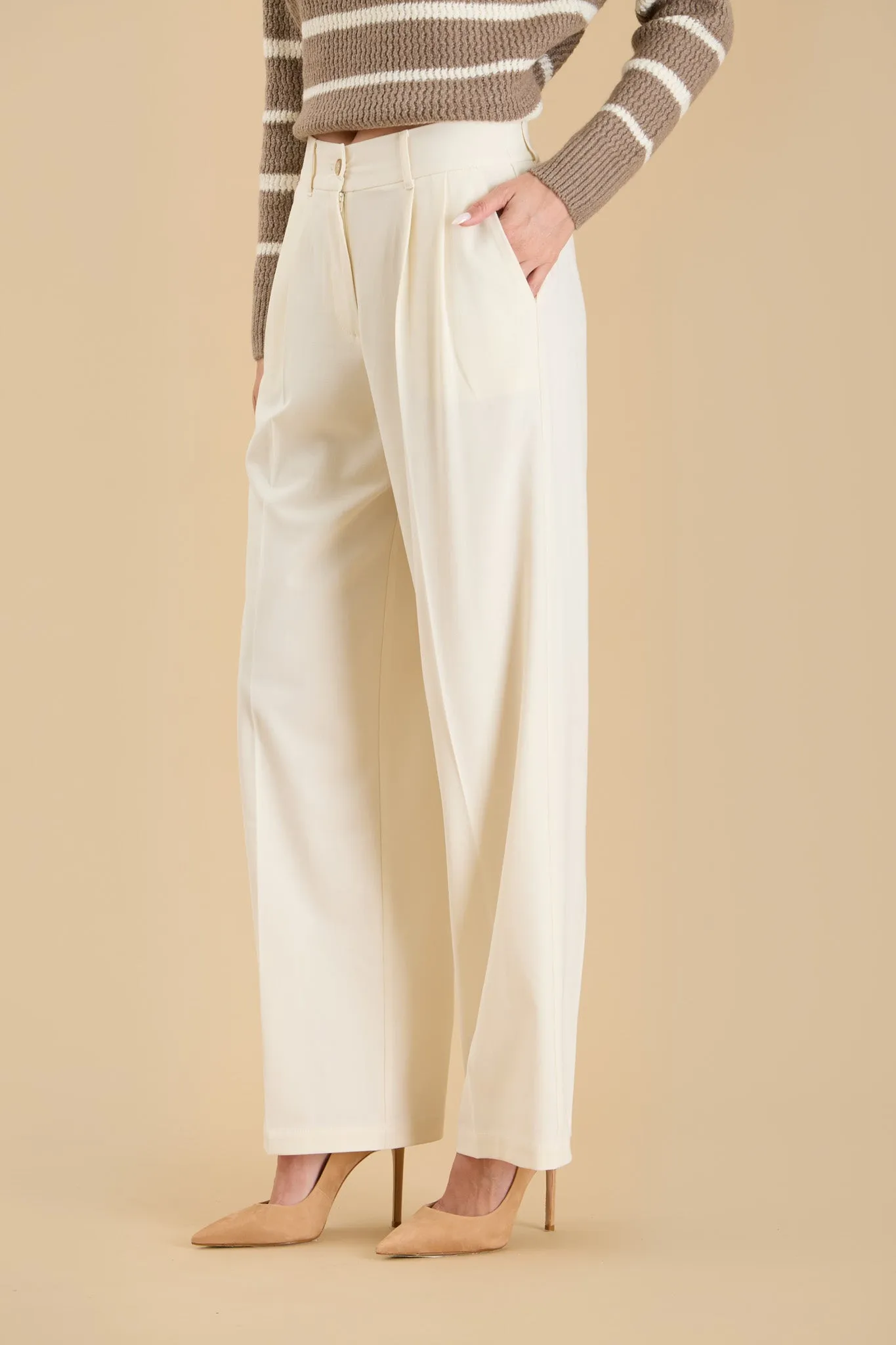 HIGH WAIST PLEATED WIDE LEG DRESS PANTS