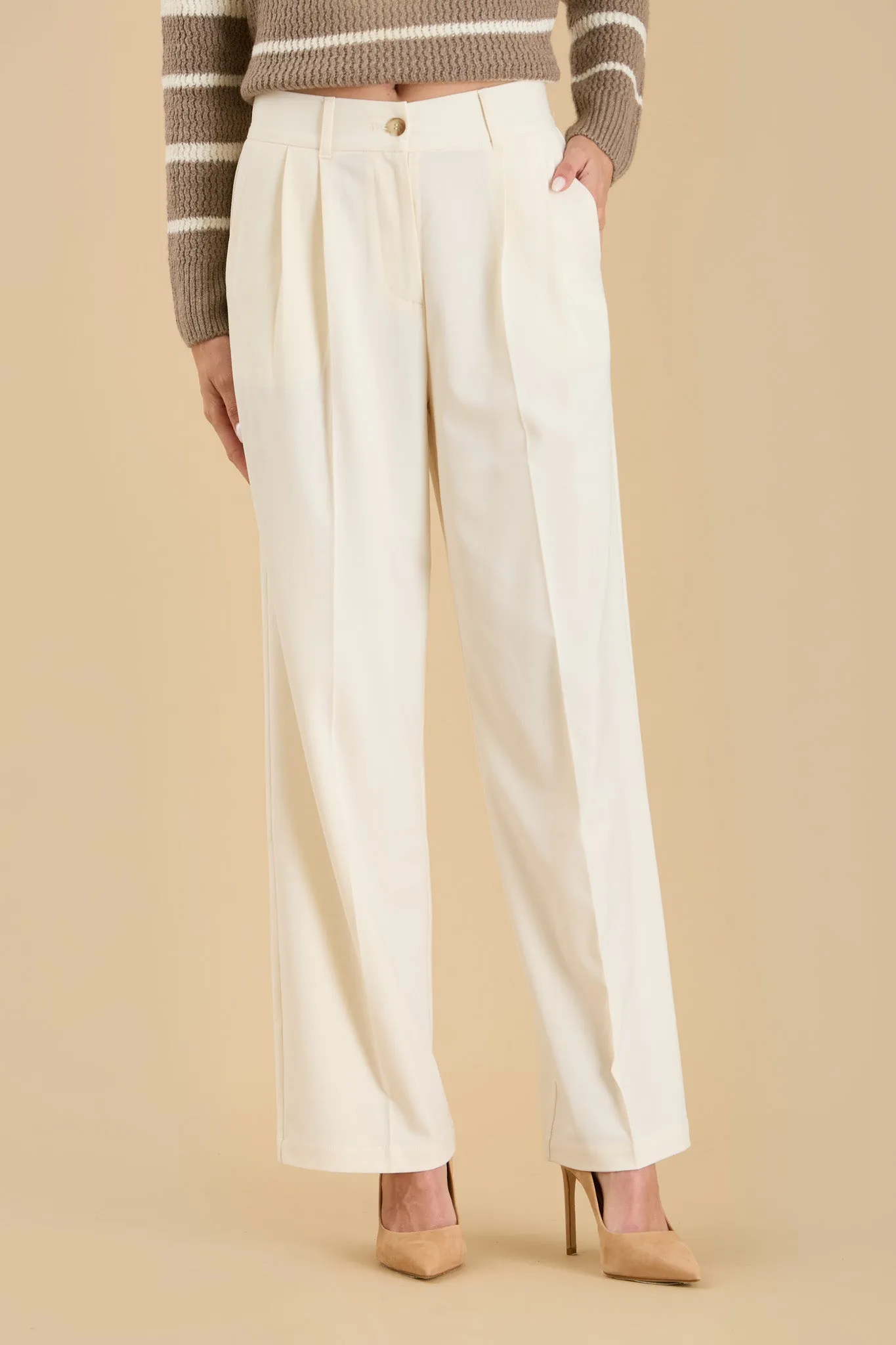 HIGH WAIST PLEATED WIDE LEG DRESS PANTS