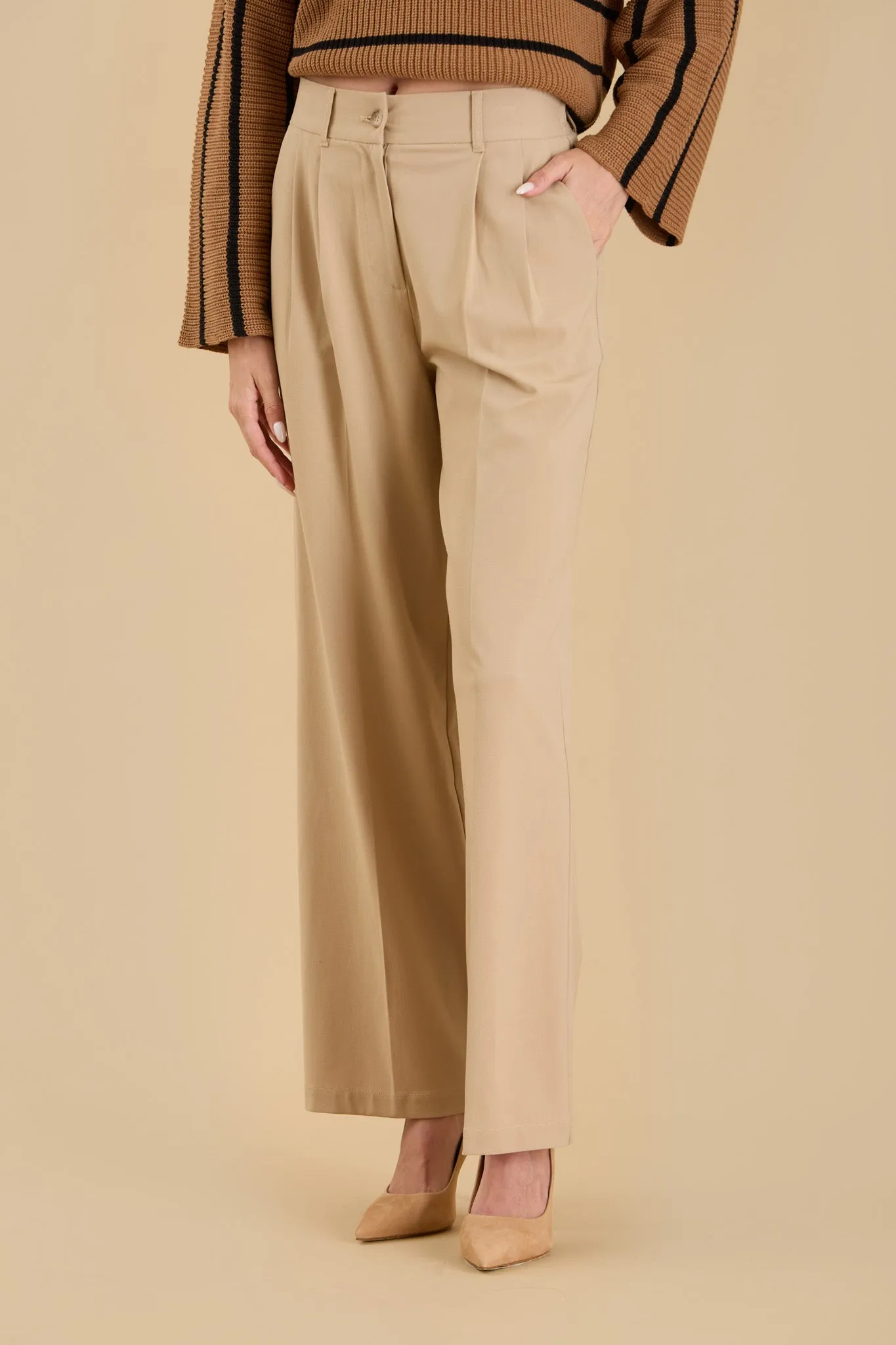 HIGH WAIST PLEATED WIDE LEG DRESS PANTS