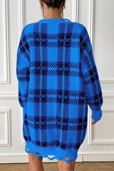 Homey Feels Distressed Plaid Sweater Dress