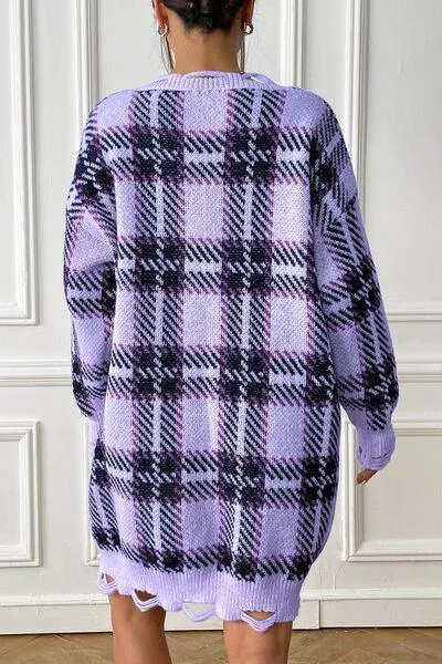 Homey Feels Distressed Plaid Sweater Dress