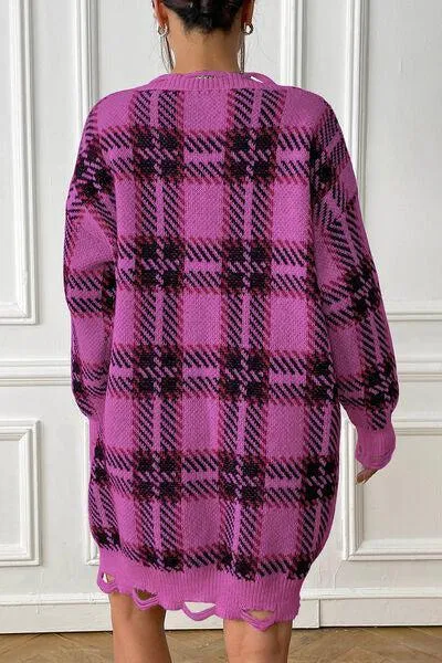 Homey Feels Distressed Plaid Sweater Dress
