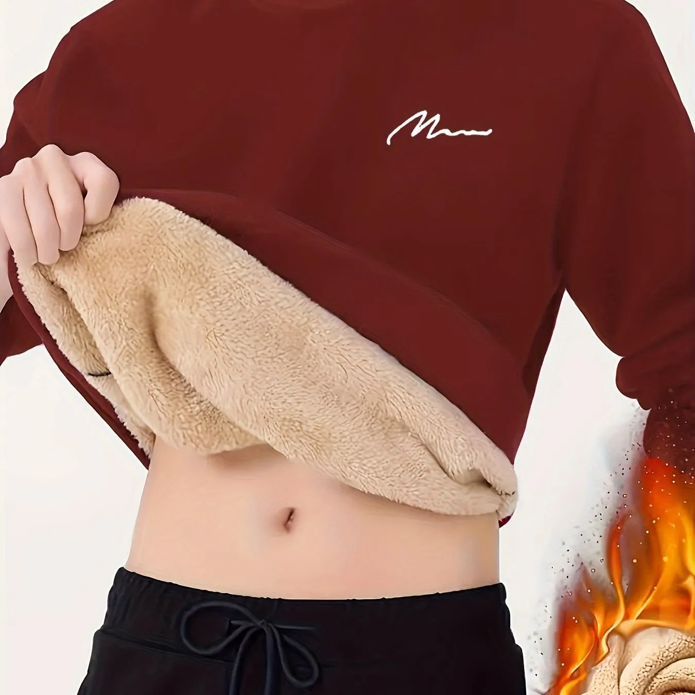 Ilooove Thermal Trendy Fleece Sweatshirt, Men's Casual Classic Design Crew Neck Sweatshirt For Men Fall Winter