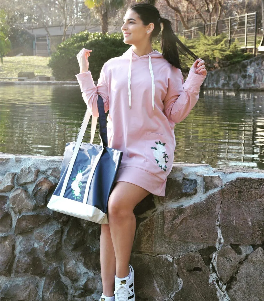 Ivory Rose Hoodie Dress