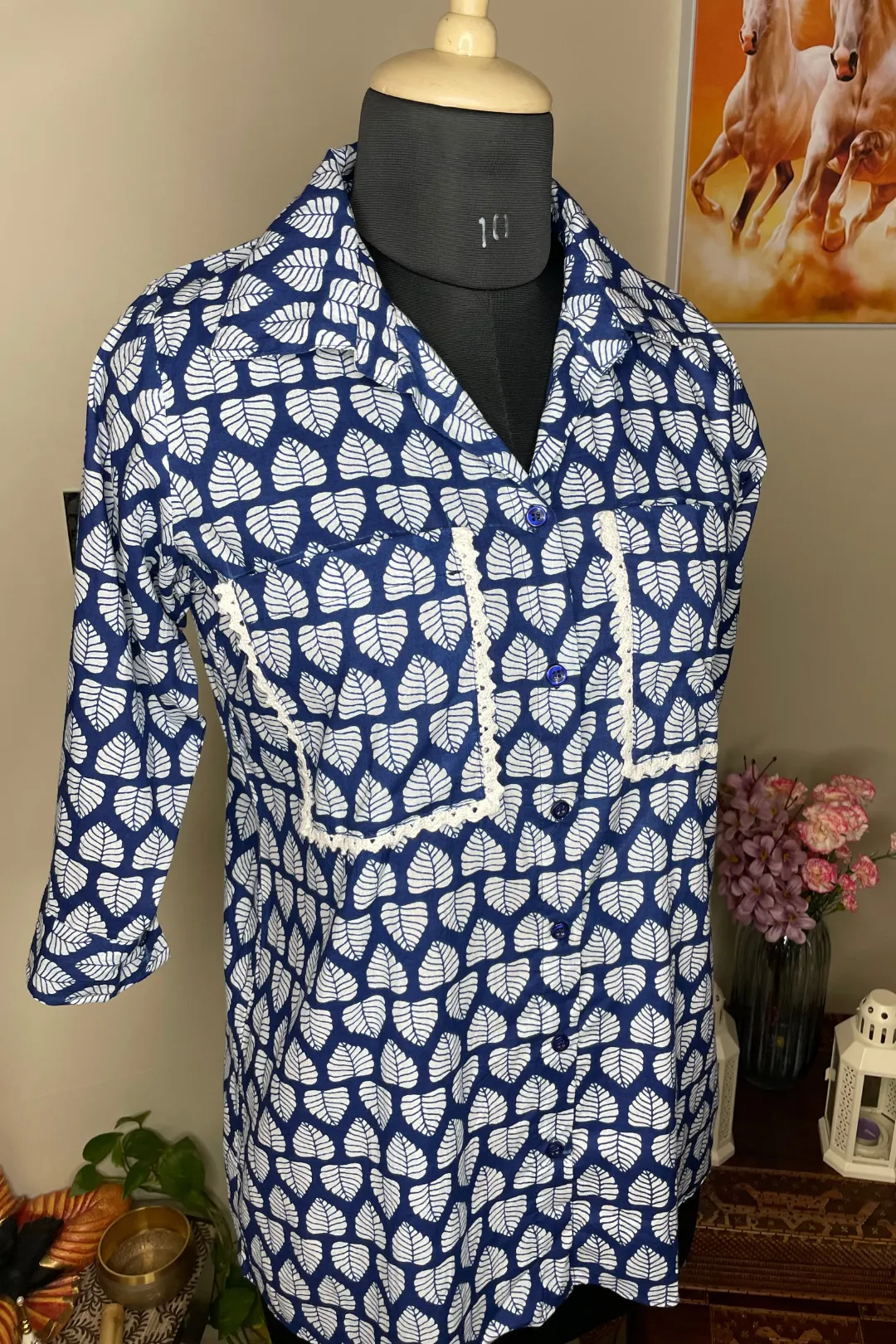 Janice - Blue and White Leaf Print Co-ord Set