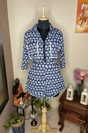 Janice - Blue and White Leaf Print Co-ord Set