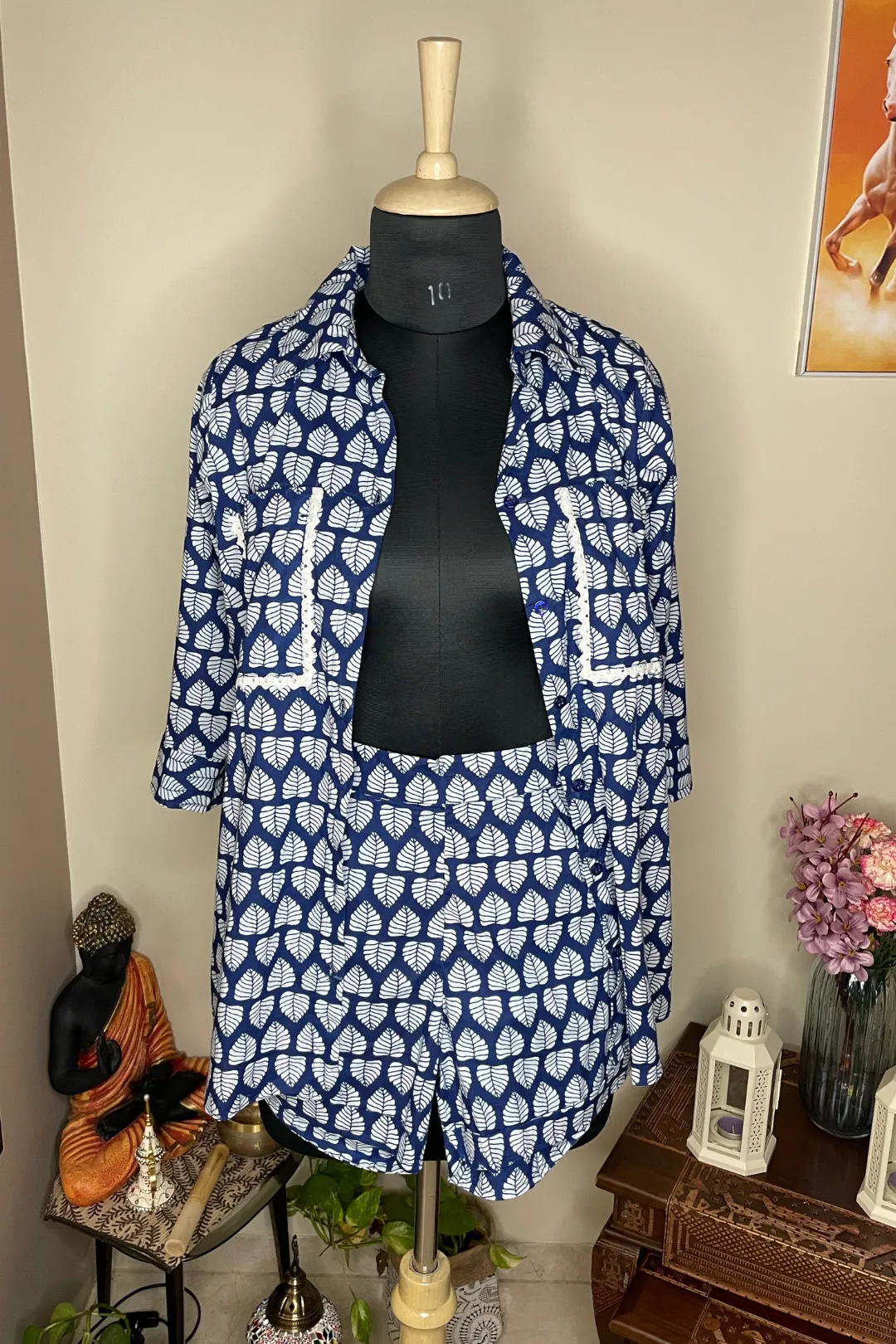 Janice - Blue and White Leaf Print Co-ord Set