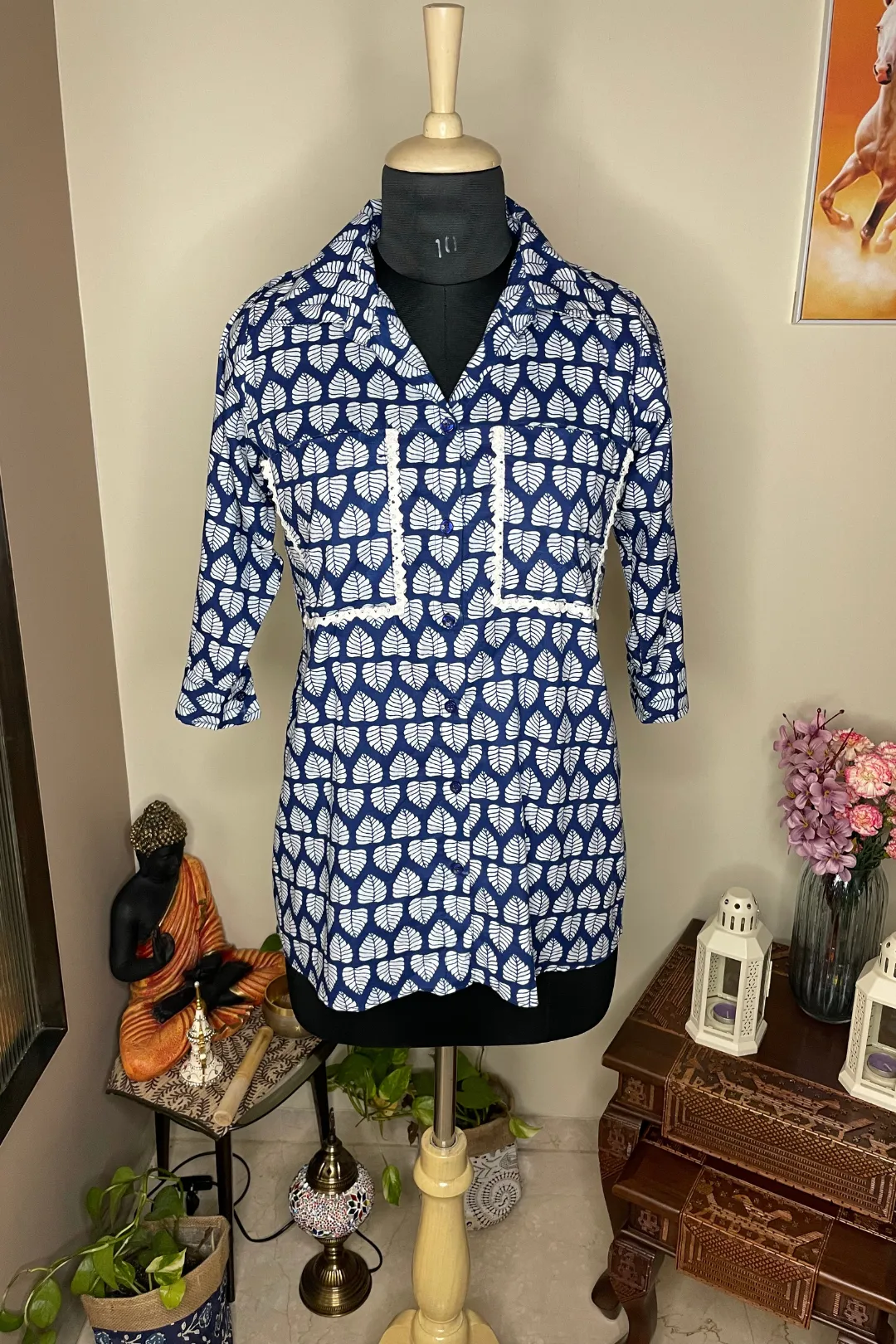 Janice - Blue and White Leaf Print Co-ord Set