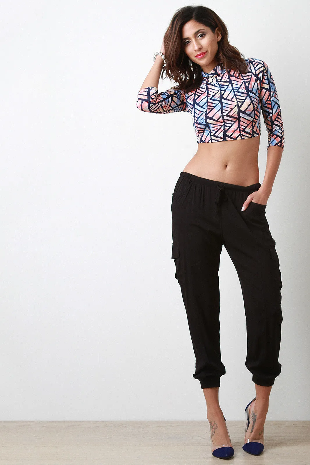 Jersey Knit Drawstring Pocket Jogger Pants