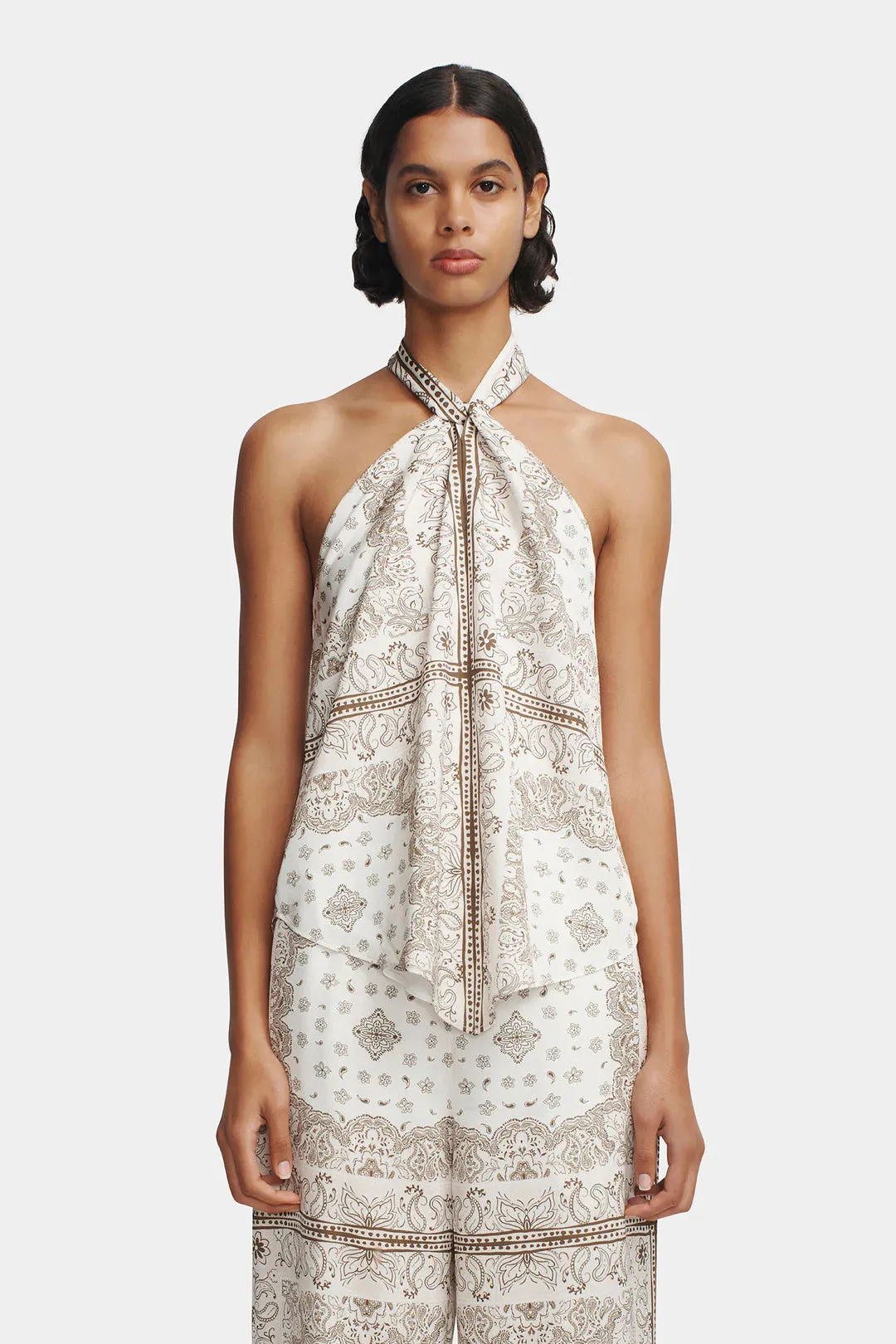 Junie Halter Top - Beige Bandana