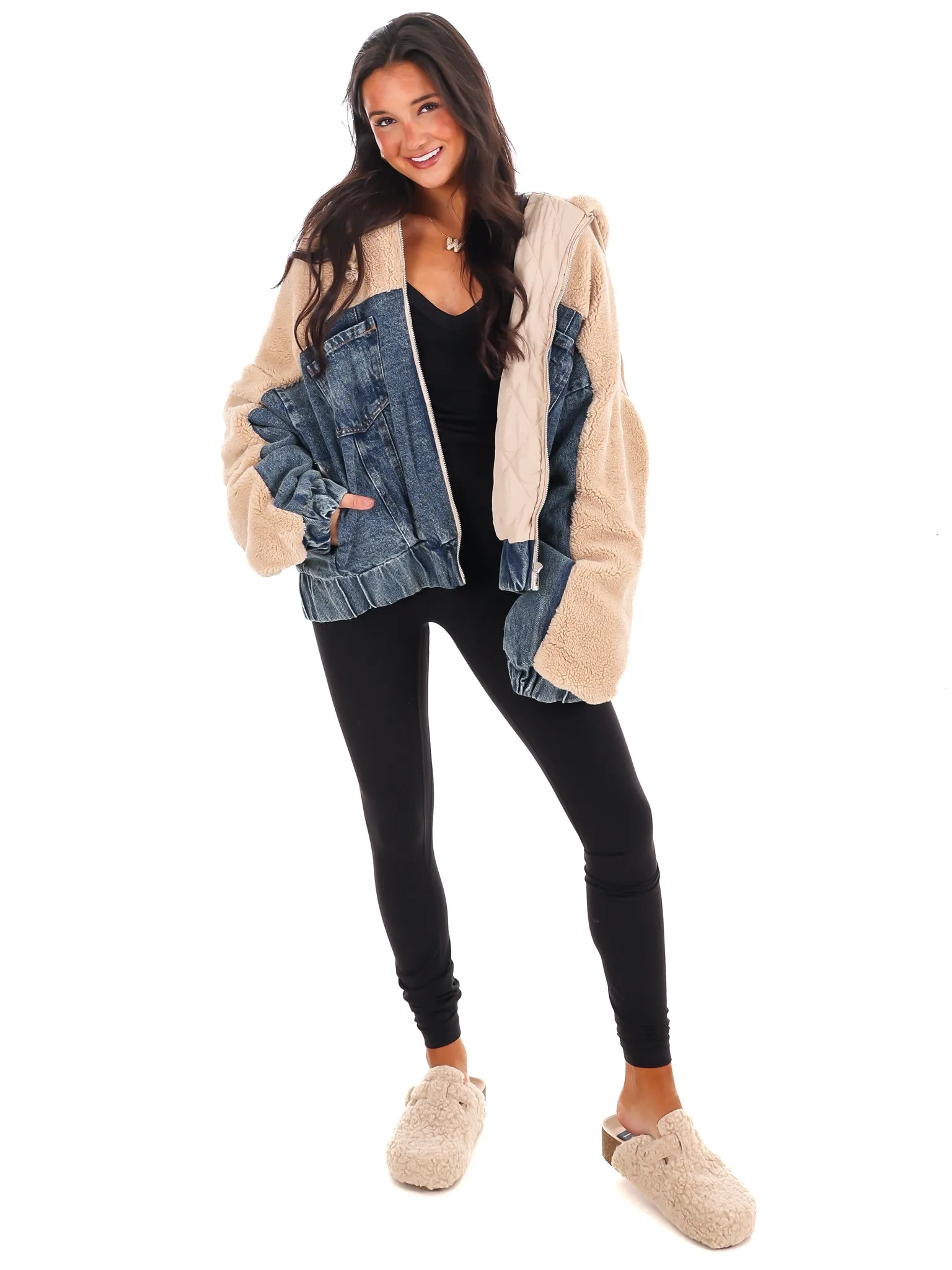 Layered Bliss Denim & Sherpa Jacket Doorbuster
