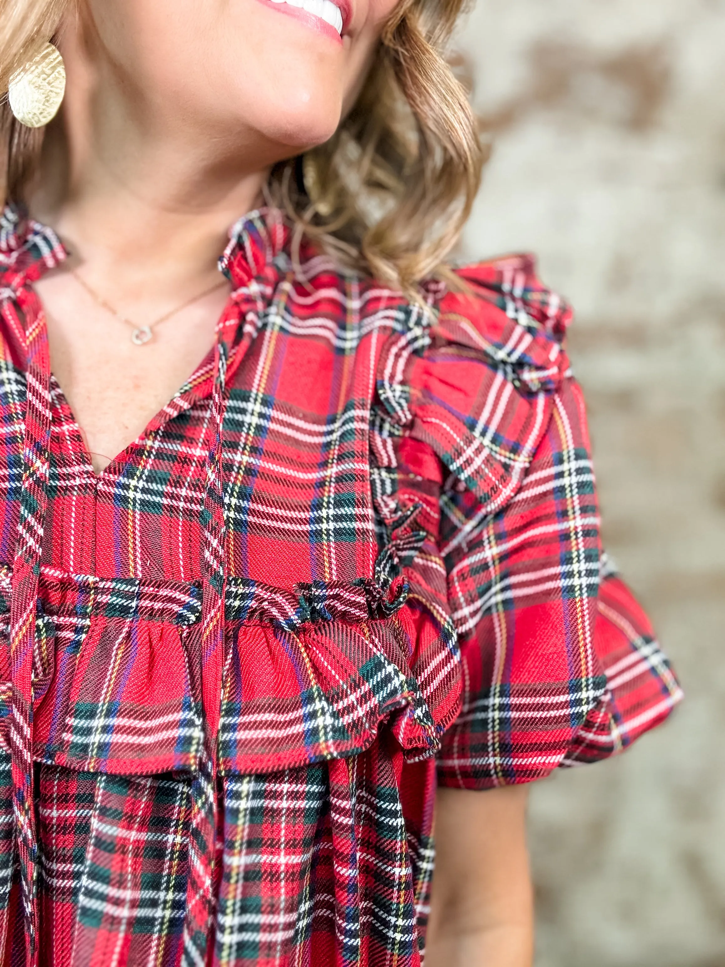Leesa Red Tartan Plaid Ruffle Top - FINAL SALE