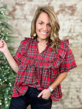 Leesa Red Tartan Plaid Ruffle Top - FINAL SALE