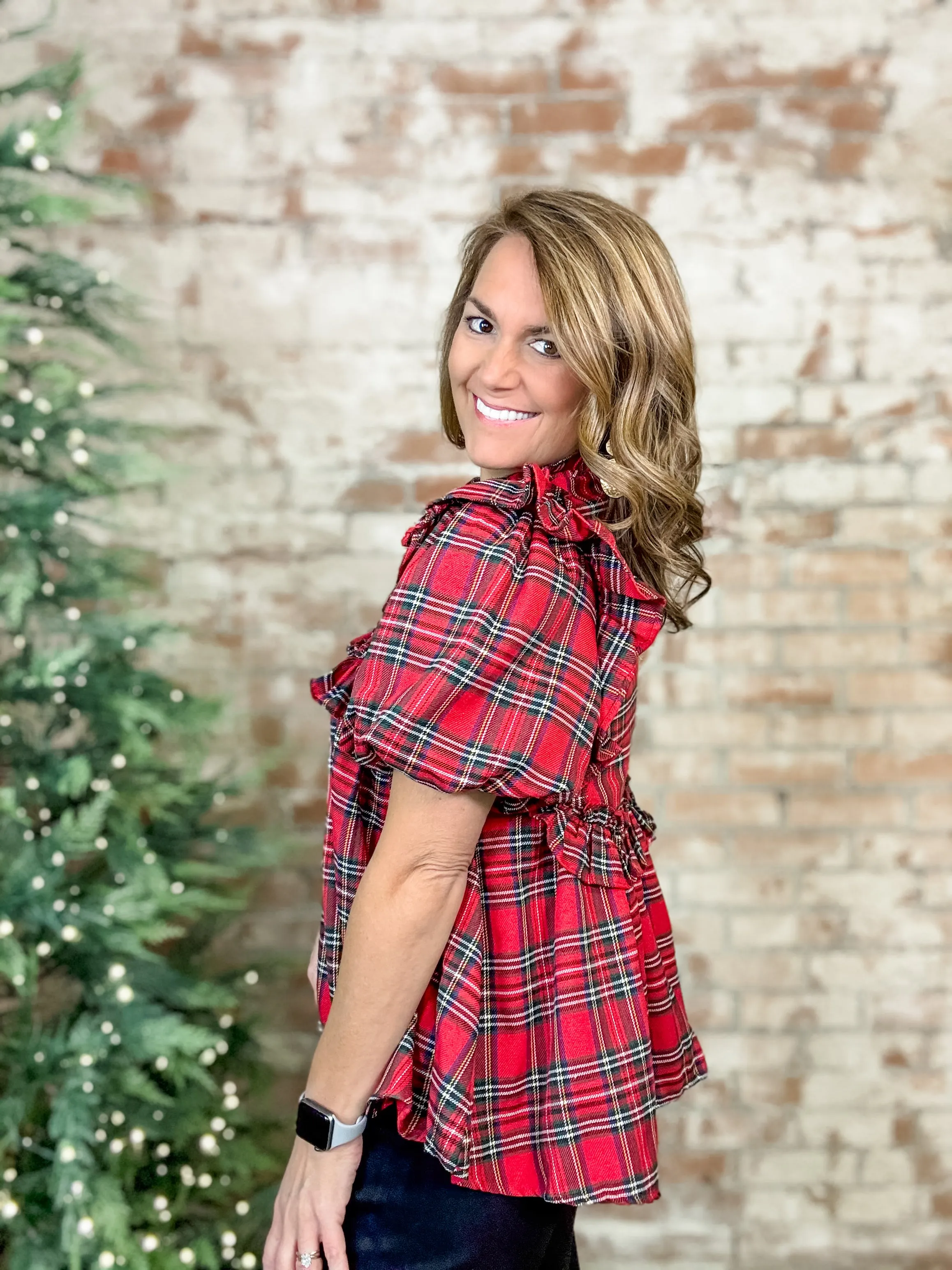 Leesa Red Tartan Plaid Ruffle Top - FINAL SALE