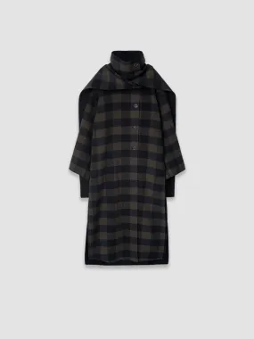 Long Wool Coat - Brown Check