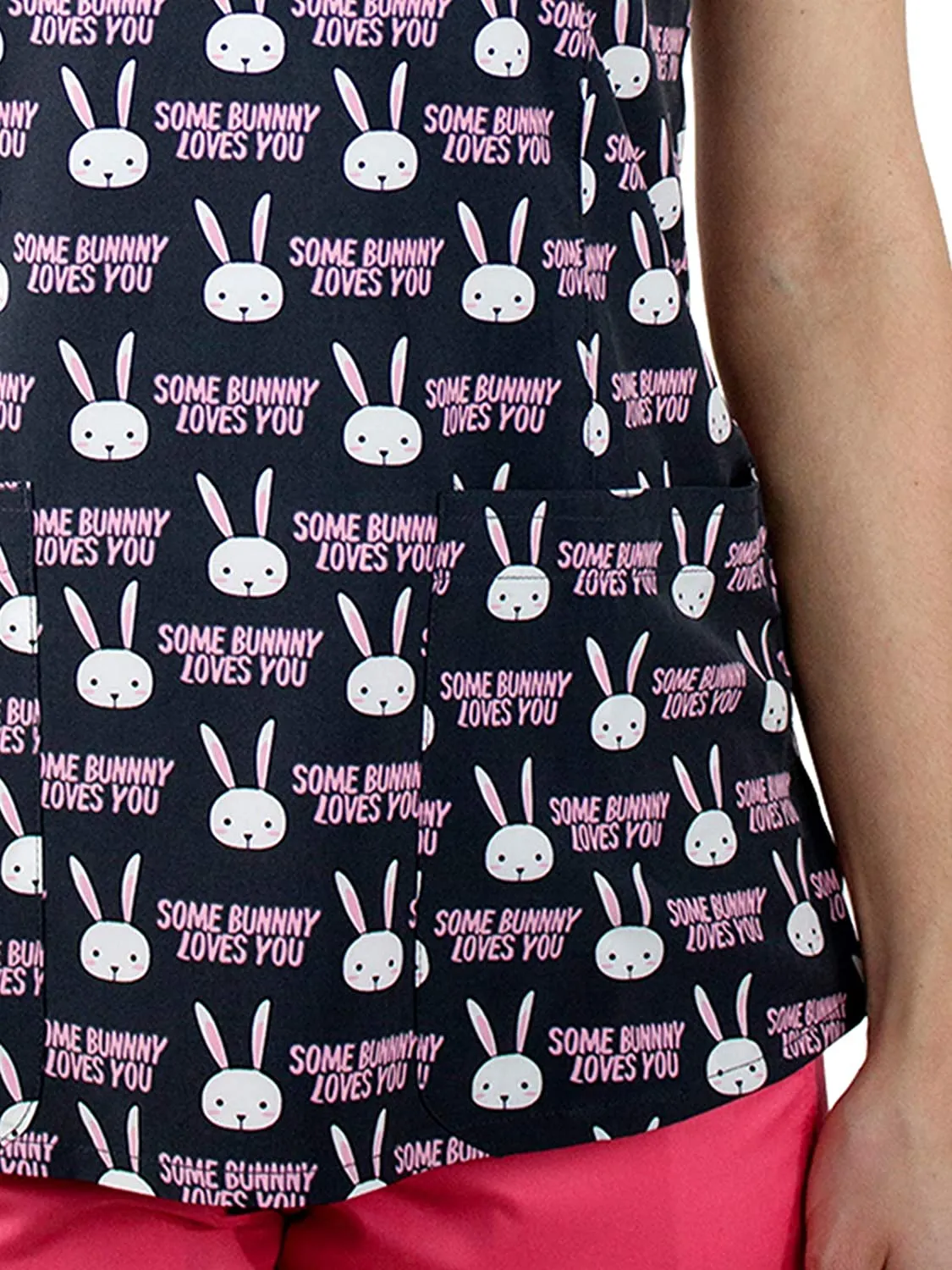 Maevn 1767 SBU Some Bunny Loves You Printed Scrub Top <br> Sizes M & L