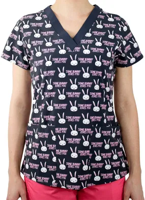 Maevn 1767 SBU Some Bunny Loves You Printed Scrub Top <br> Sizes M & L