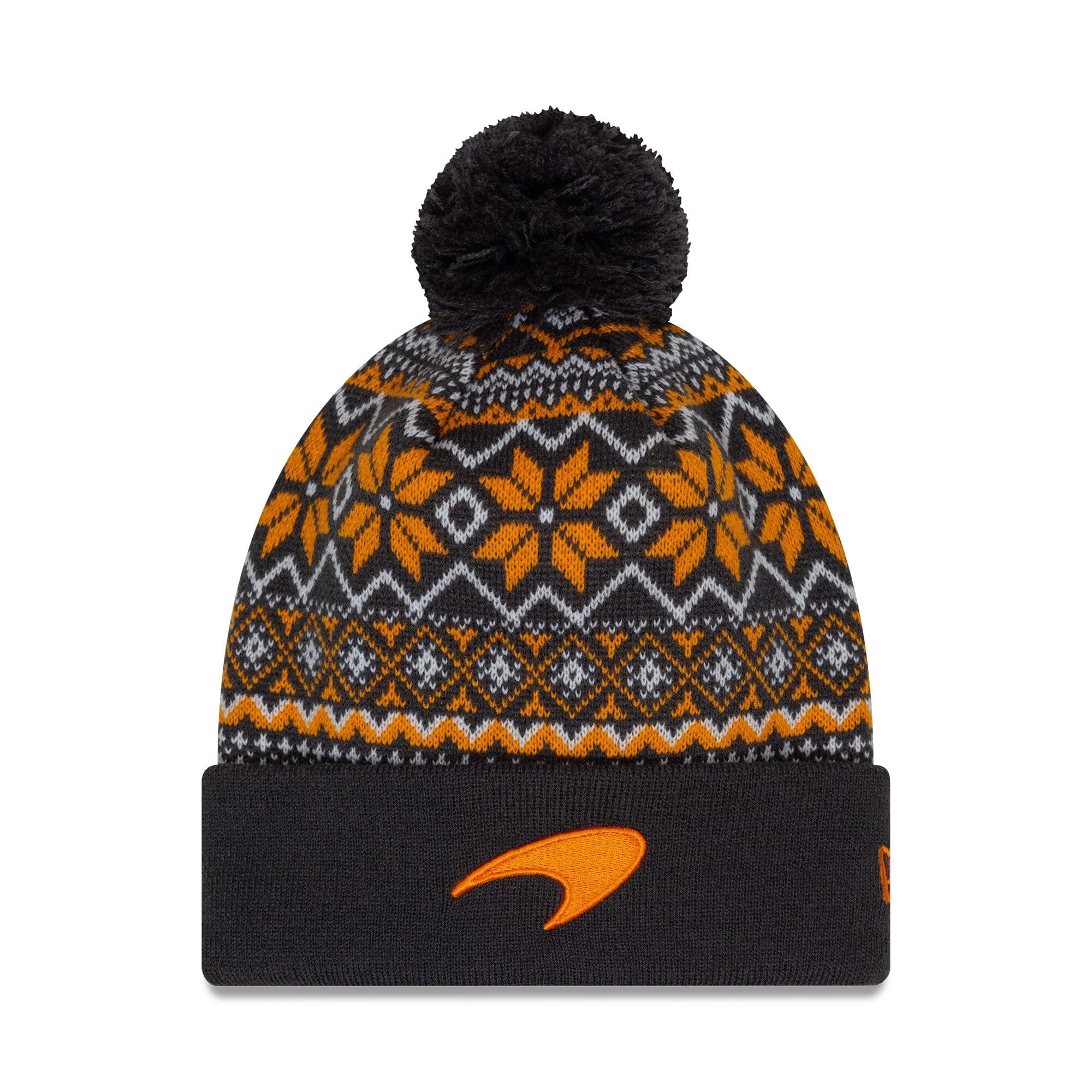 McLaren F1 New Era Limited Edition Holiday Cuff Bobble Beanie - Papaya/Phantom