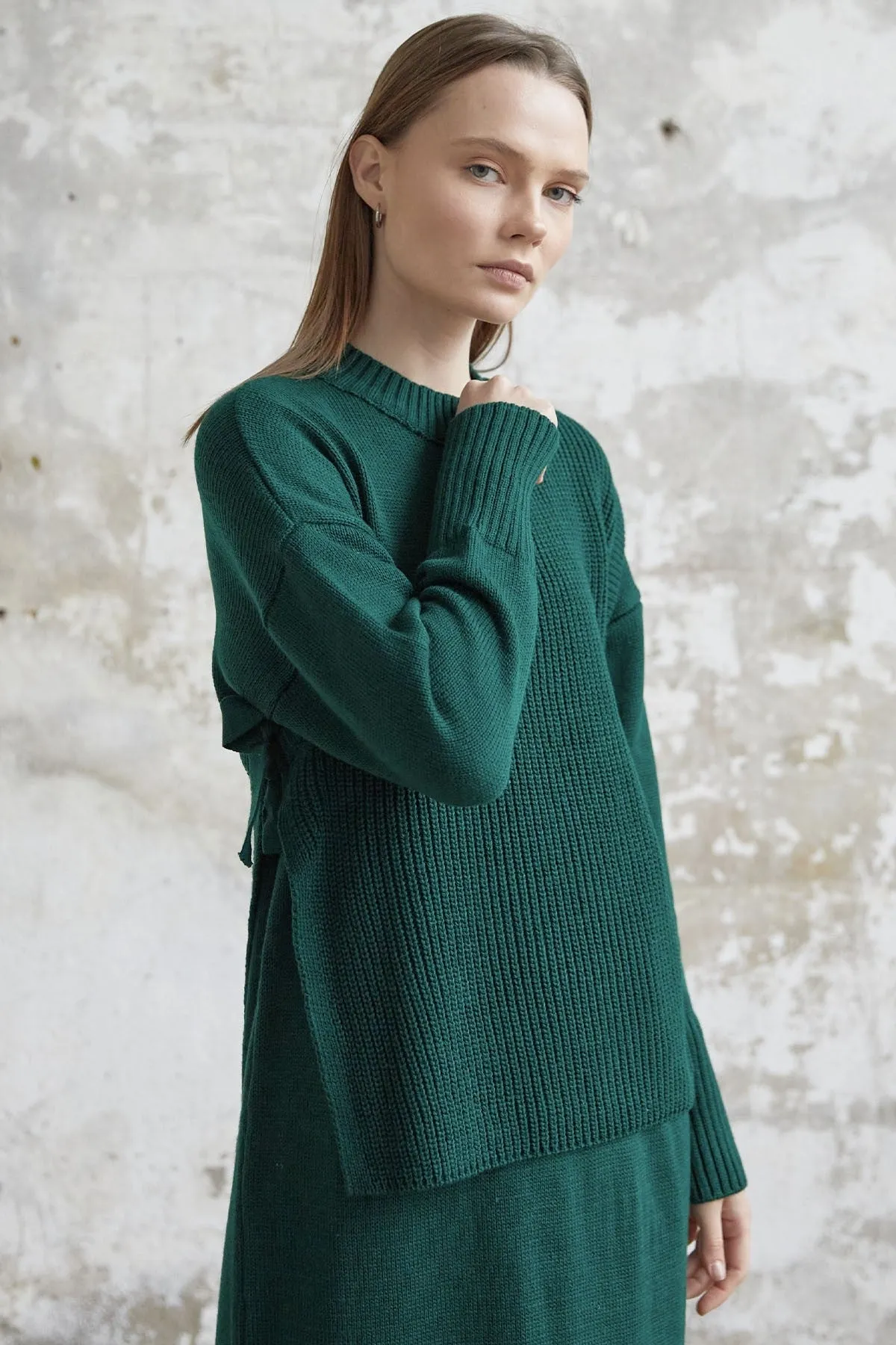 MDS Women Knit Dress with Belted Sweater - Emerald Green - Carol Stream