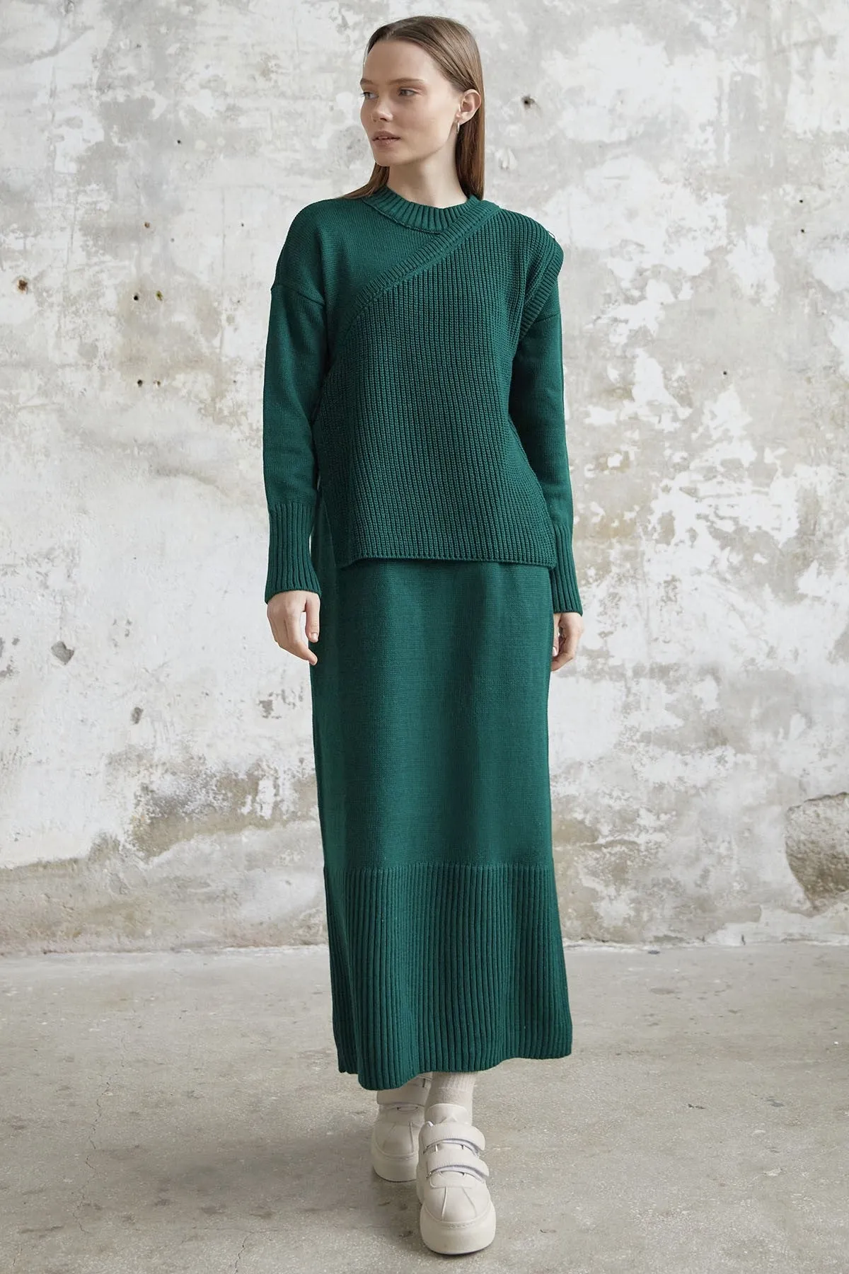 MDS Women Knit Dress with Belted Sweater - Emerald Green - Carol Stream