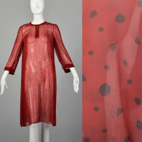 Medium 1980s Sheer Red Tunic With Scarf