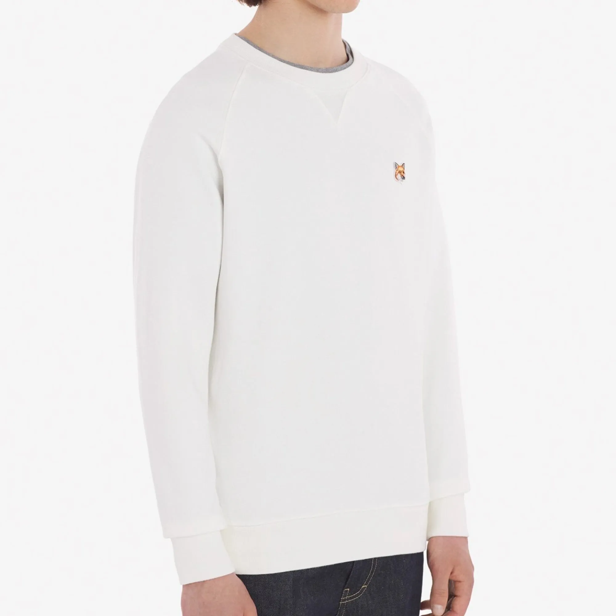 Men Fox Head Patch Classic Sweatshirt - Ecru