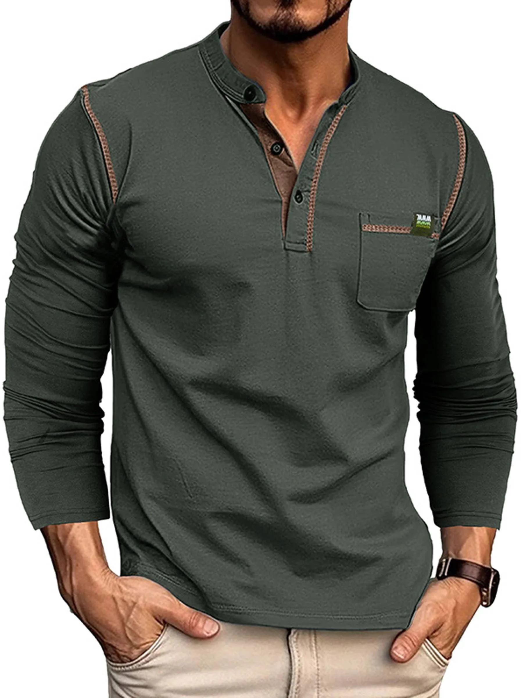 Men's Henry Colored Button Fashion Top