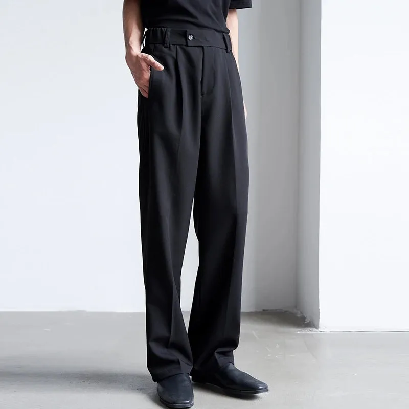 Men's Luxury Draped Baggy Suit Pants Casual Button-down Solid Color Straight Premium Elegant Dress Pants New