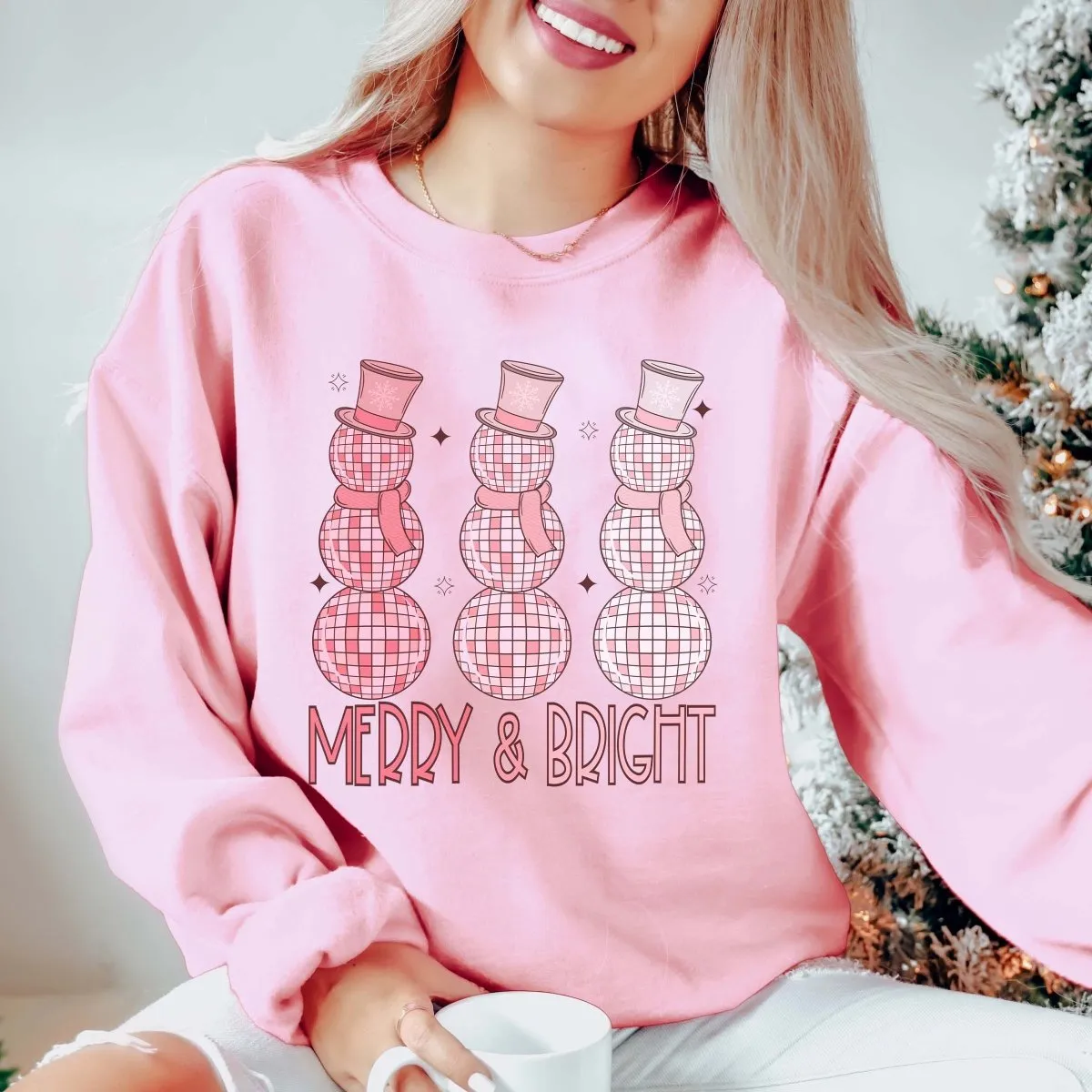 Merry & Bright Disco Snowmen Wholesale Graphic Sweatshirt - Fast Shipping