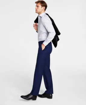 Michael Kors Mens Classic Fit Flat Front Dress Pants Navy Blue Plaid 34 x 30