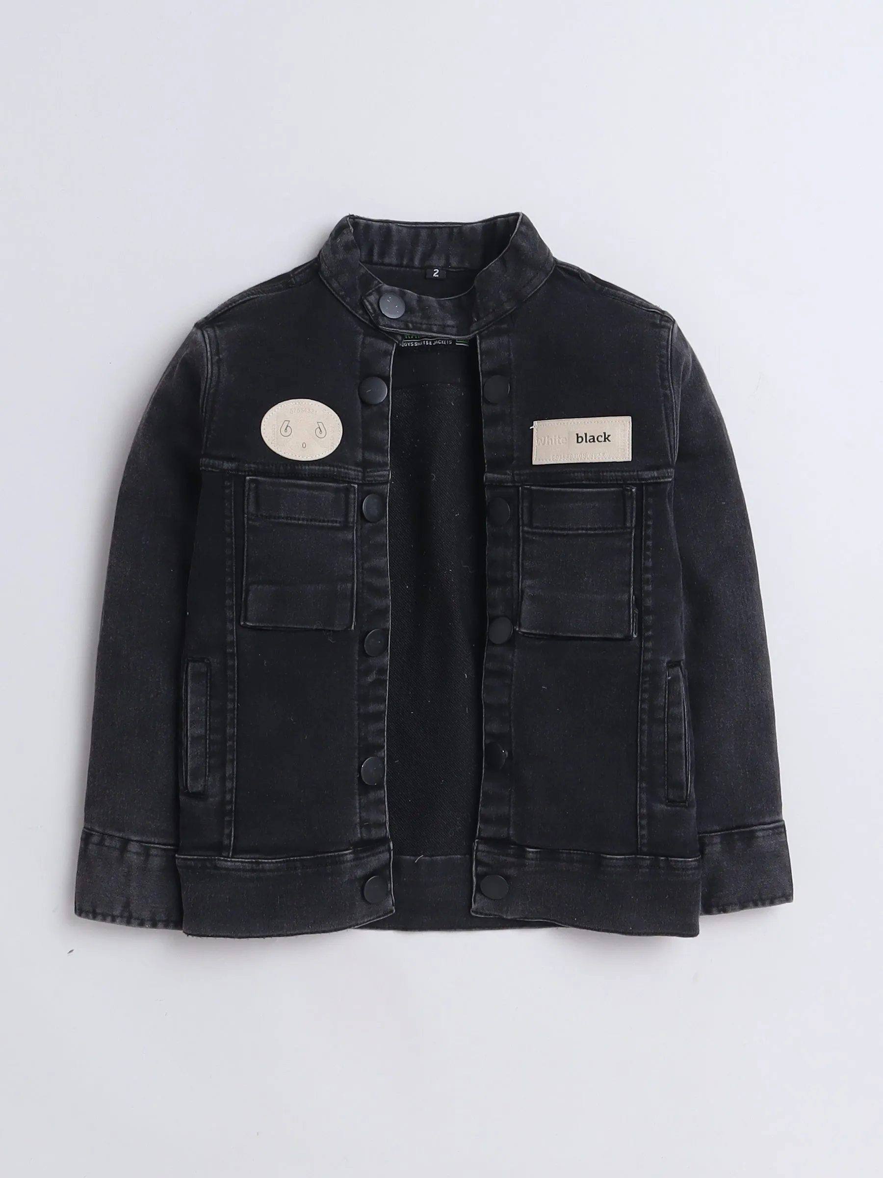 Mini Stitch Full sleeves solid Denim jacket with printed Tshirt for boys -Black
