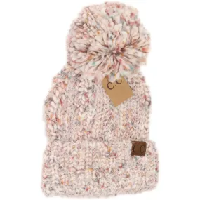 Multi Color Feather Knit Pom Beanie Ivory