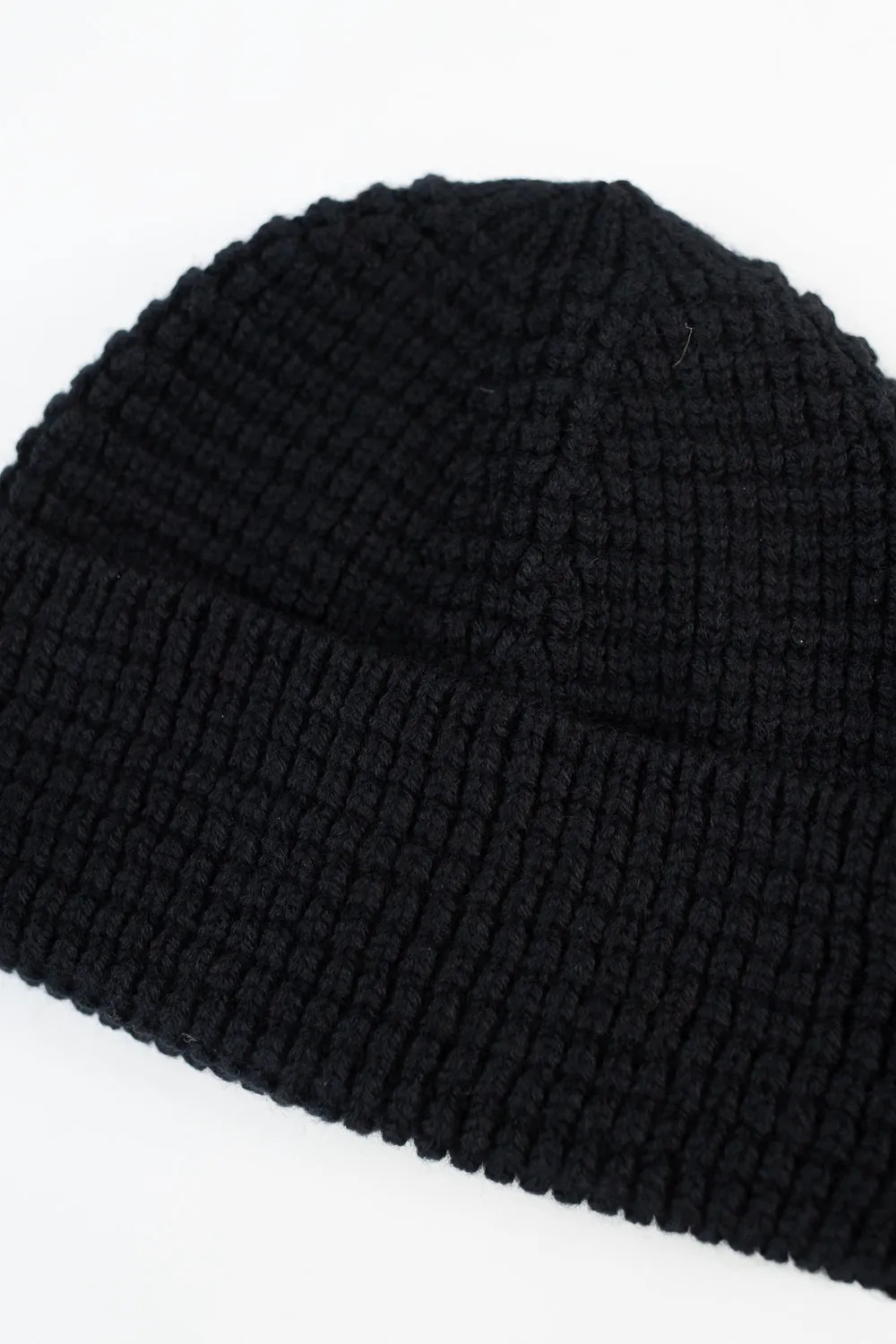 MWBN06.99 - Waffle Structure Sturdy Beanie Merino Wool  - Deep Black