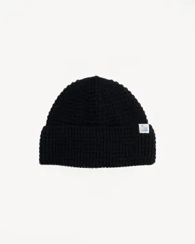 MWBN06.99 - Waffle Structure Sturdy Beanie Merino Wool  - Deep Black