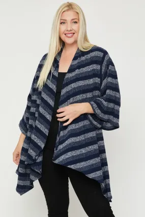 Navy Kimono Style Striped Women's Cardigan