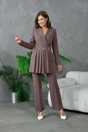NDL Women Toka Detailed Pleated Women's Suit Dress Mink - Norwich