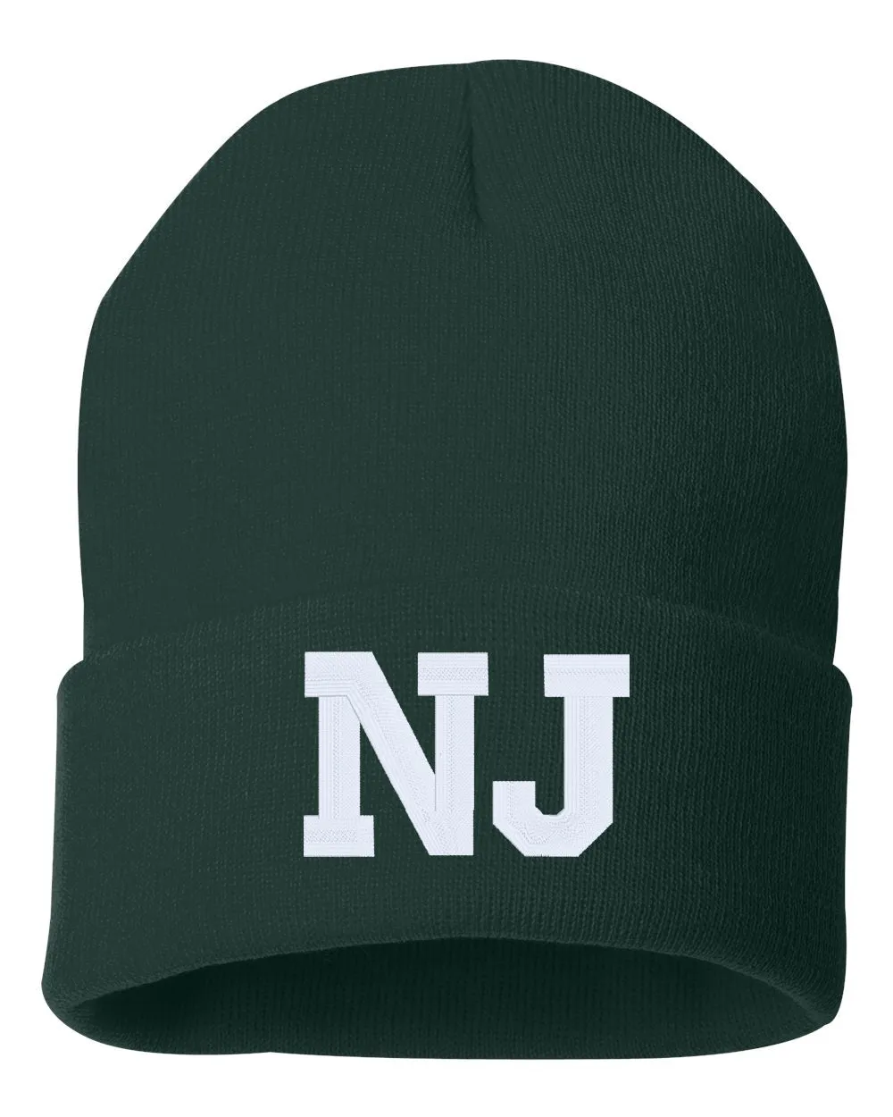 NJ State Abbreviation Embroidered Cuffed Beanie Hat