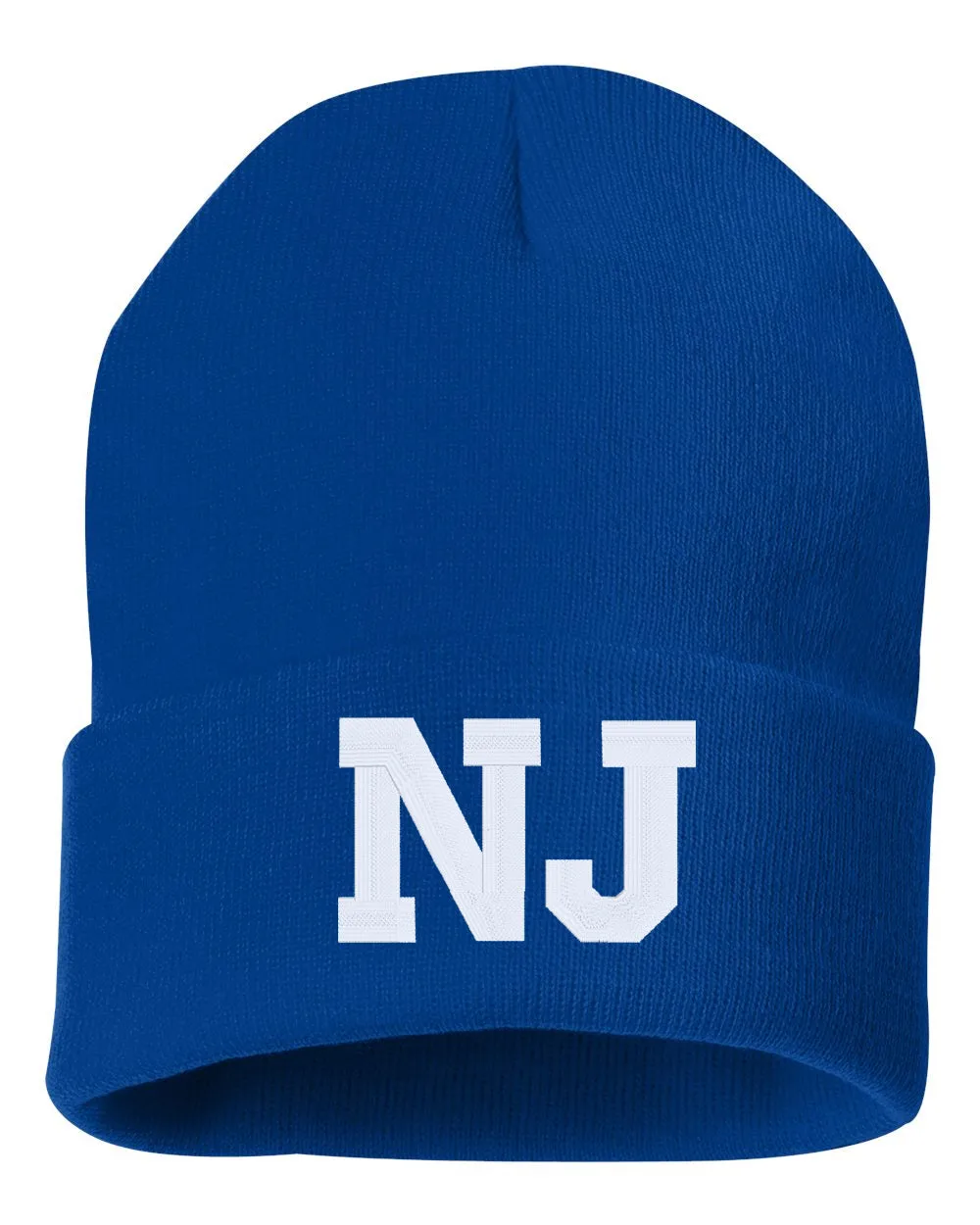 NJ State Abbreviation Embroidered Cuffed Beanie Hat