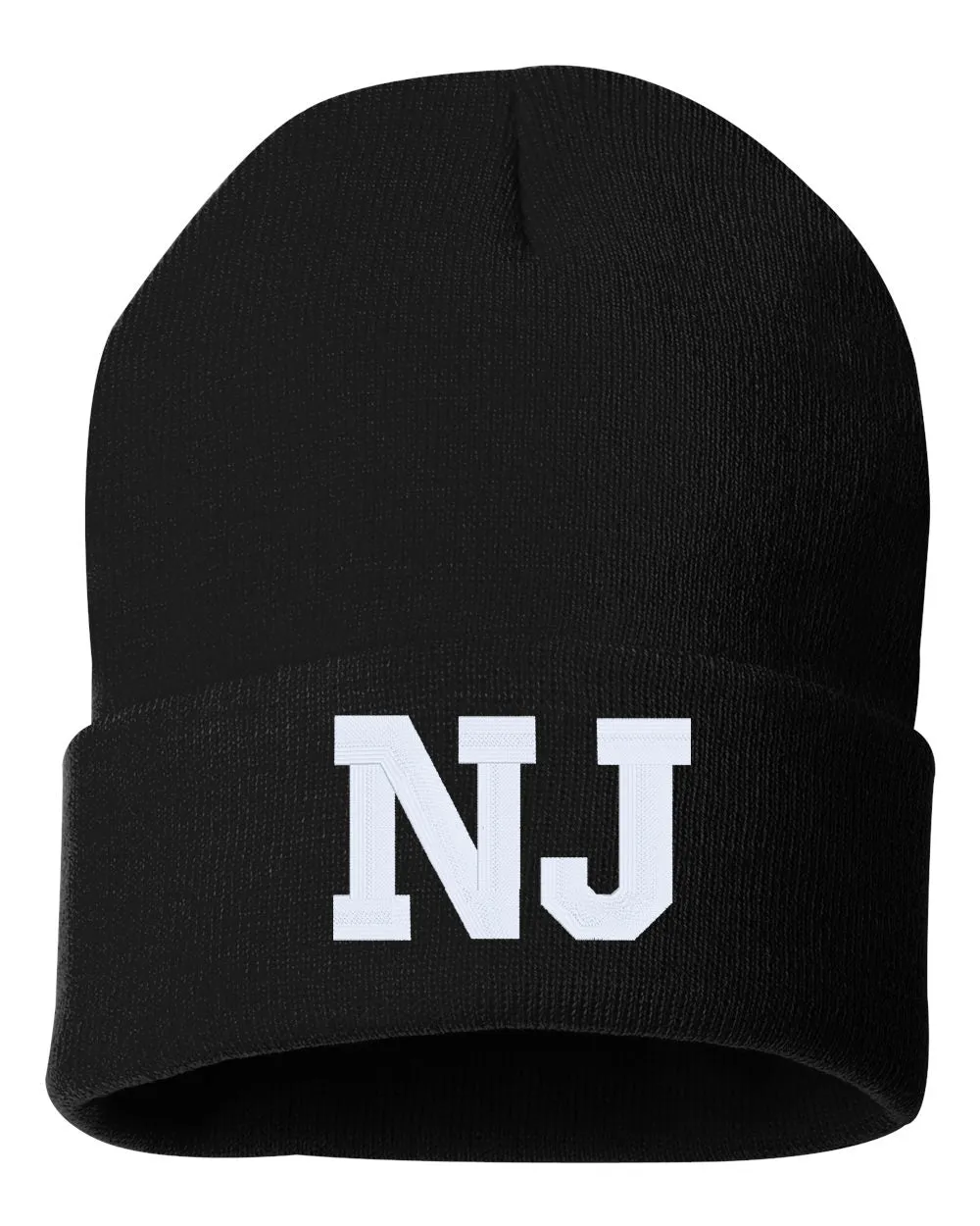 NJ State Abbreviation Embroidered Cuffed Beanie Hat