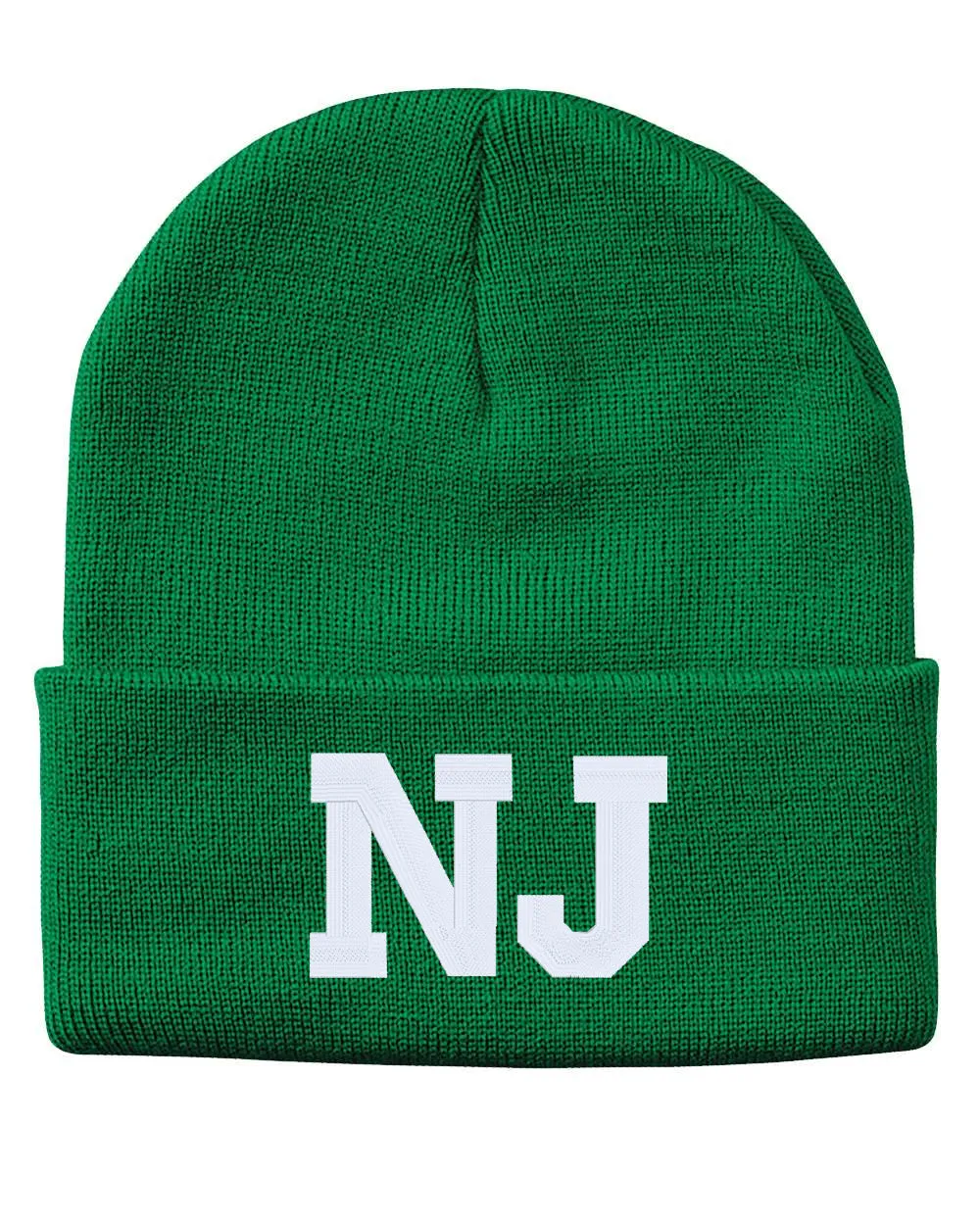 NJ State Abbreviation Embroidered Cuffed Beanie Hat