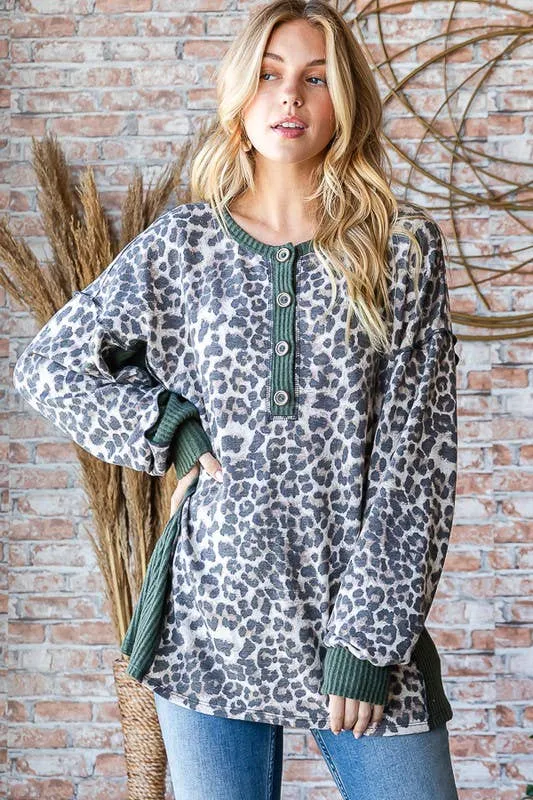 Olive Animal Print Top