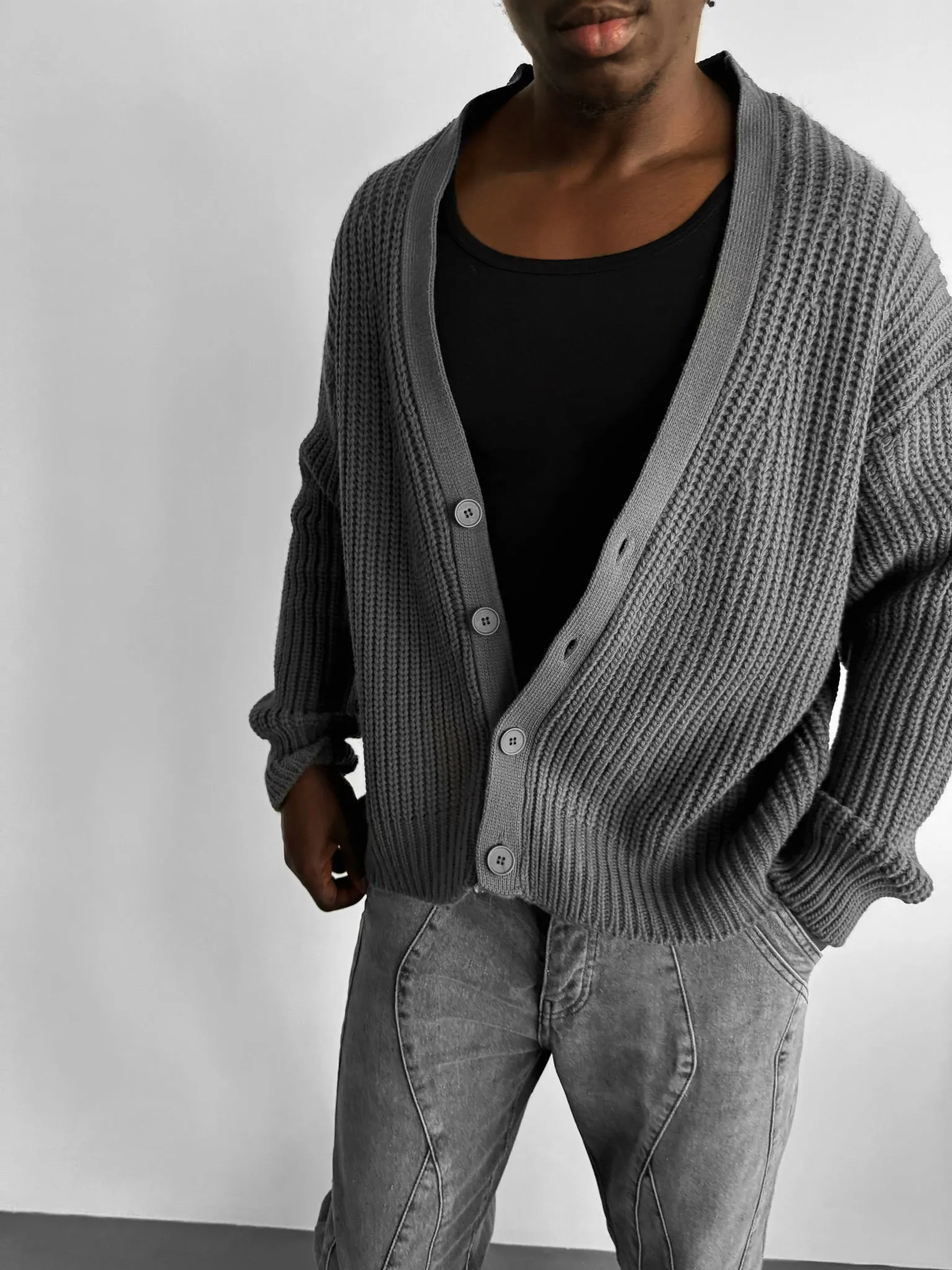 Oversize Crop Cardigan - Grey