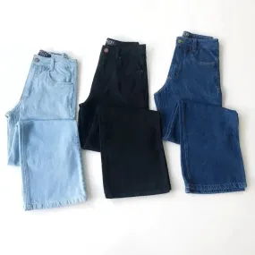 Pack of 3 wide leg jeans dark light blue and black