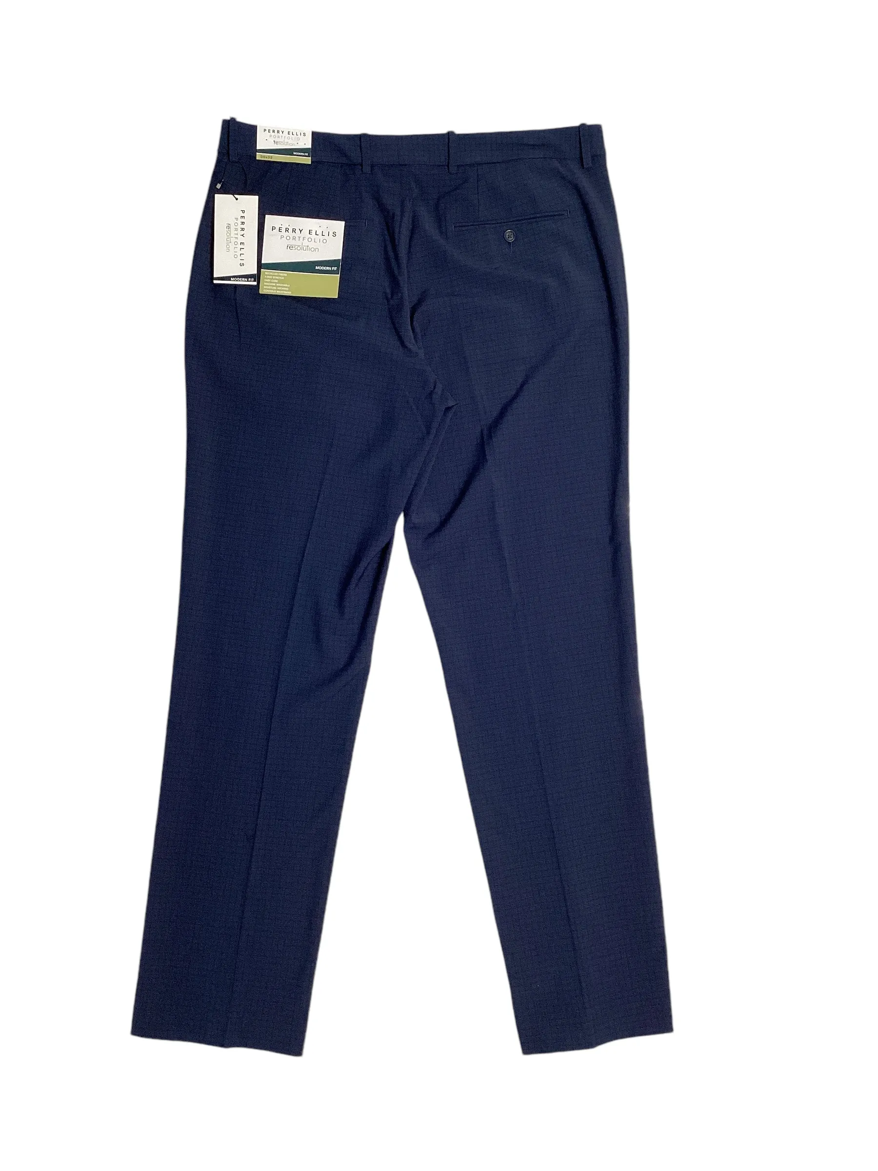 Perry Ellis Portfolio Mens Modern fit Dress Pants 34 / 34 Blue Plaid Stretch