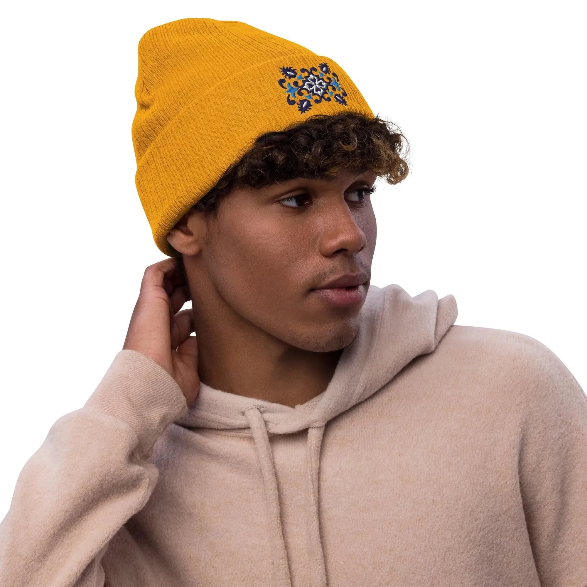 Portuguese Azulejo Tile Motif Embroidered Beanie