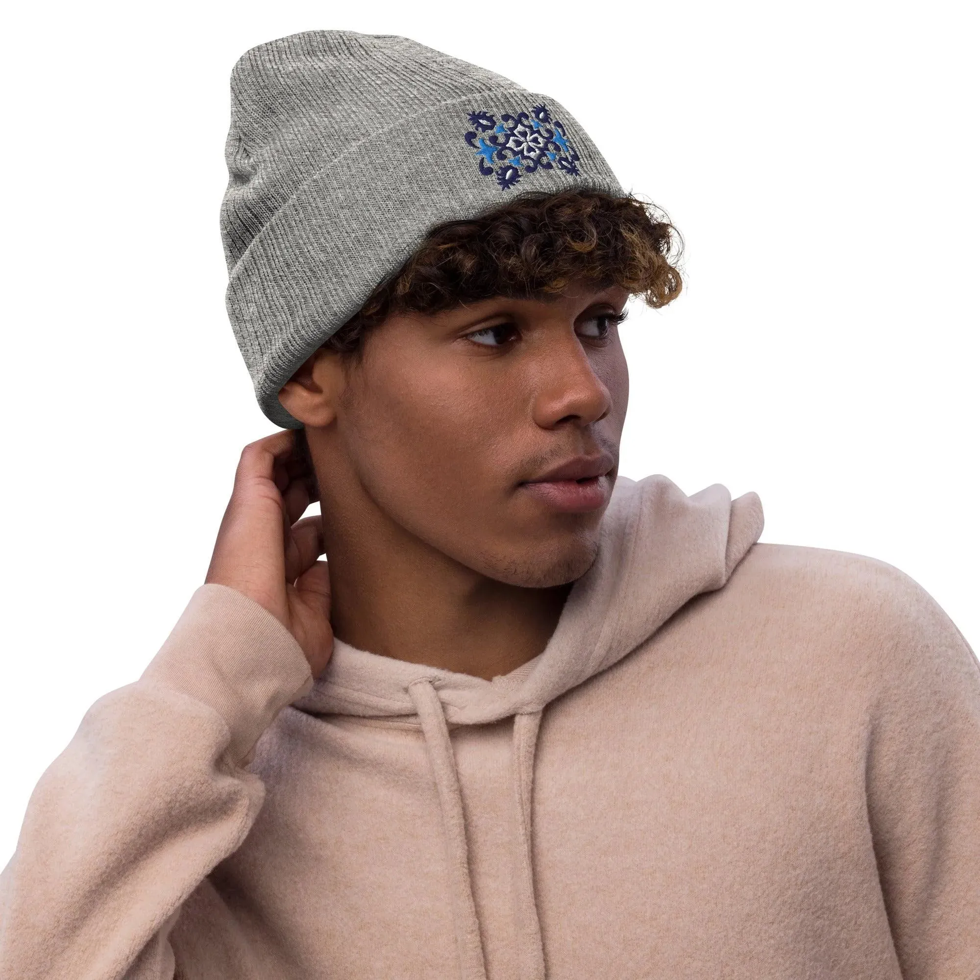 Portuguese Azulejo Tile Motif Embroidered Beanie