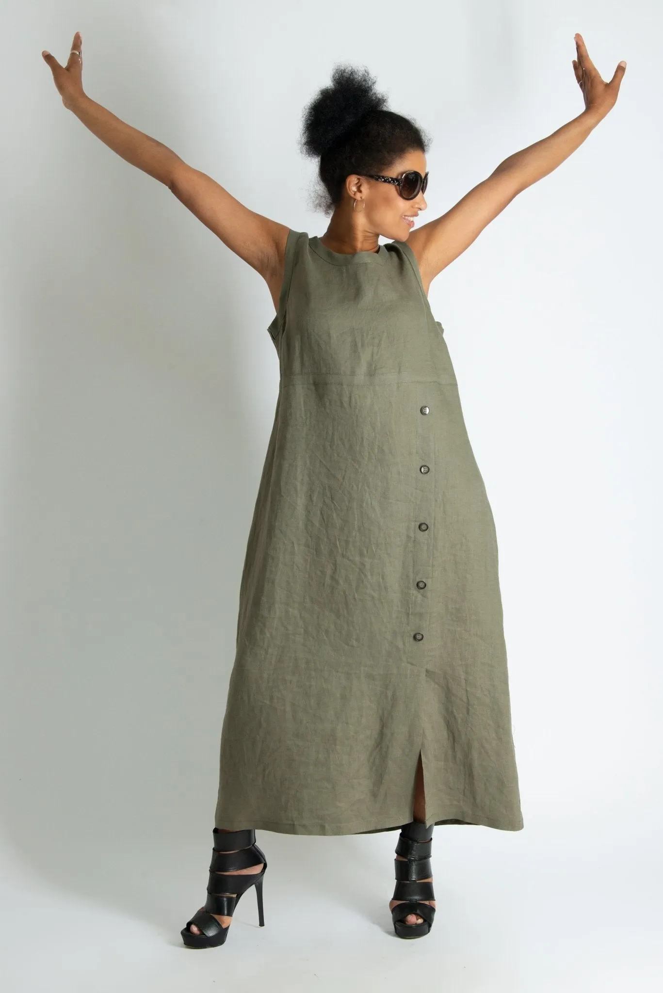 PRIMA Long Sleeveless Linen Dress