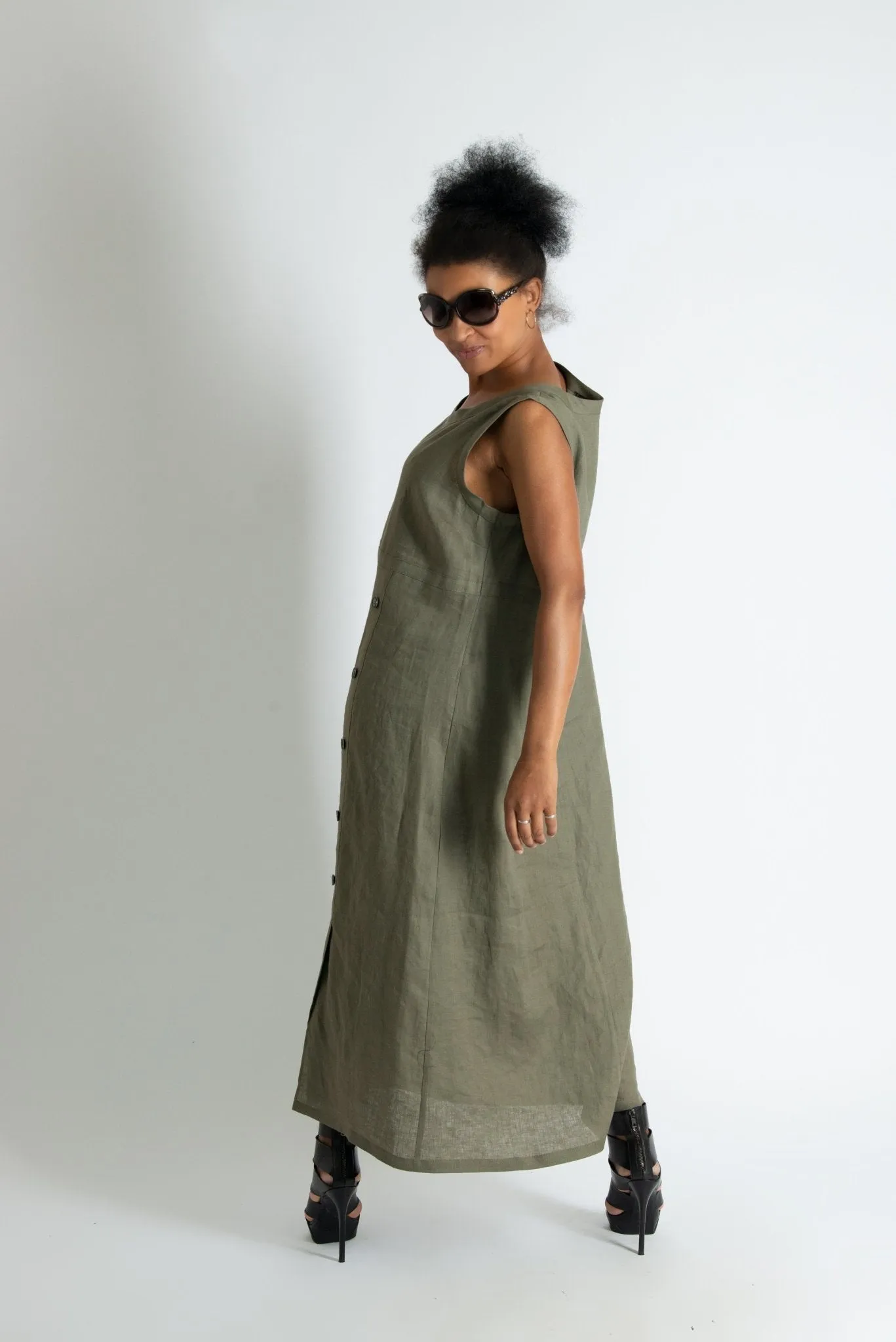 PRIMA Long Sleeveless Linen Dress