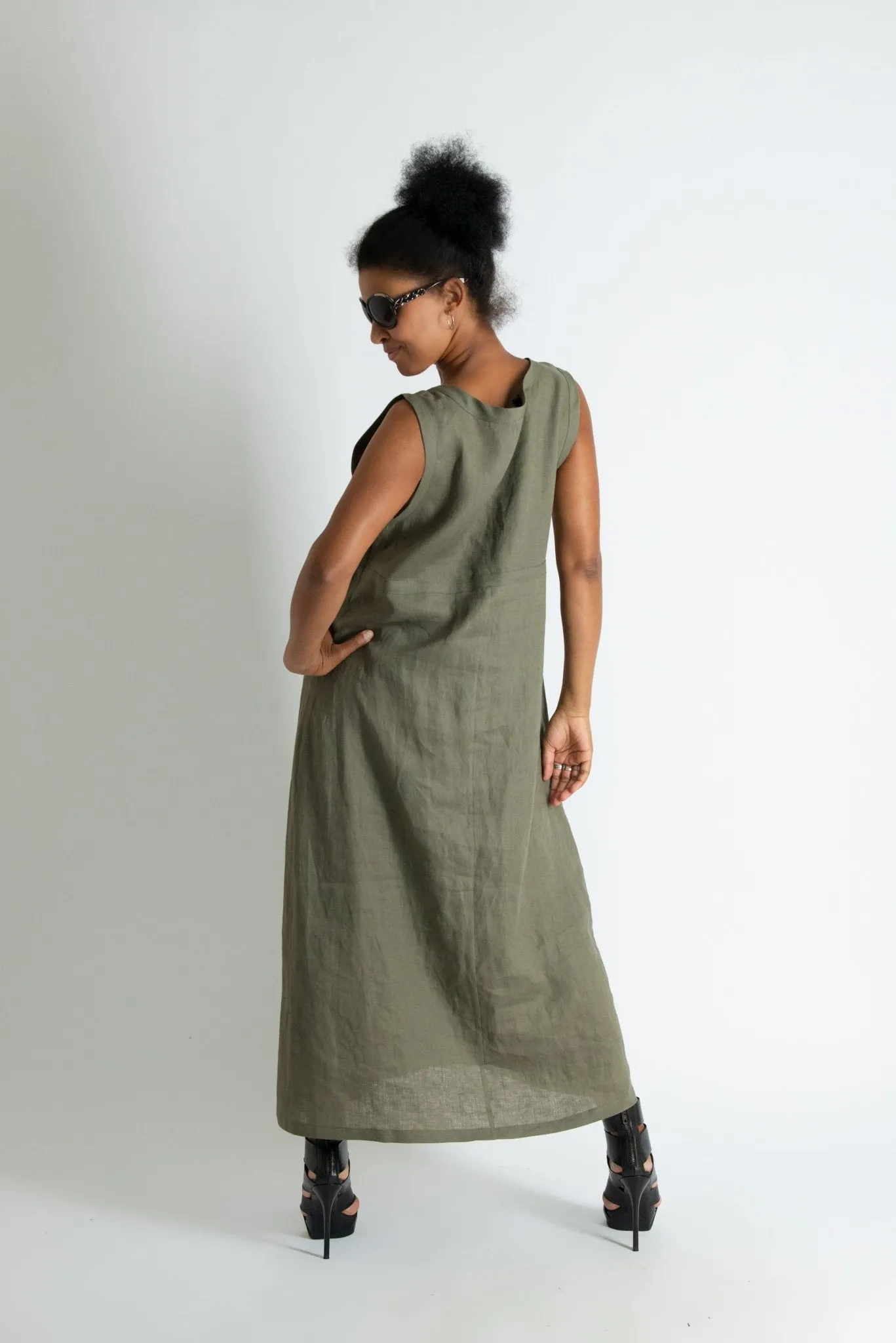 PRIMA Long Sleeveless Linen Dress